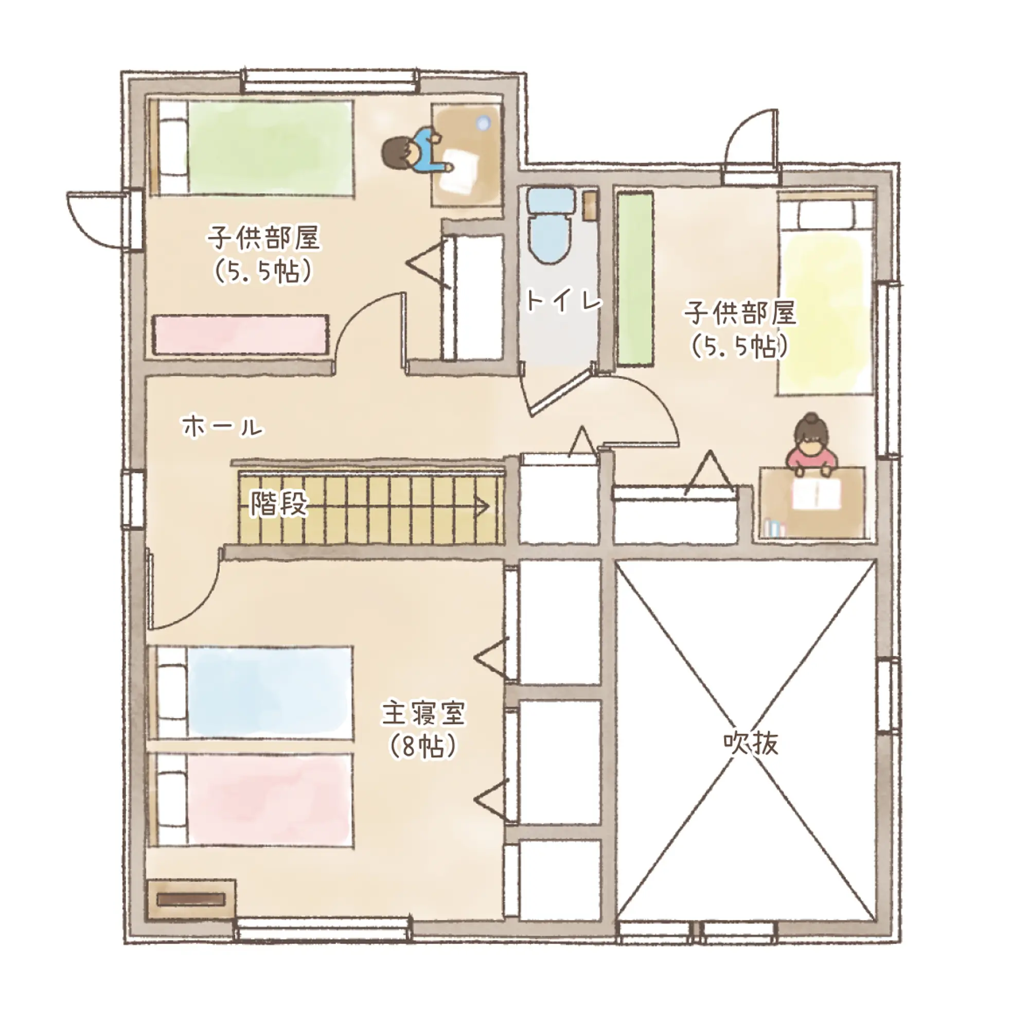 一条のハグミーE32-4540-0002の2階平面図|東西3LDKで吹き抜け・ウォークインクローゼット・シューズクロークのプラン間取り