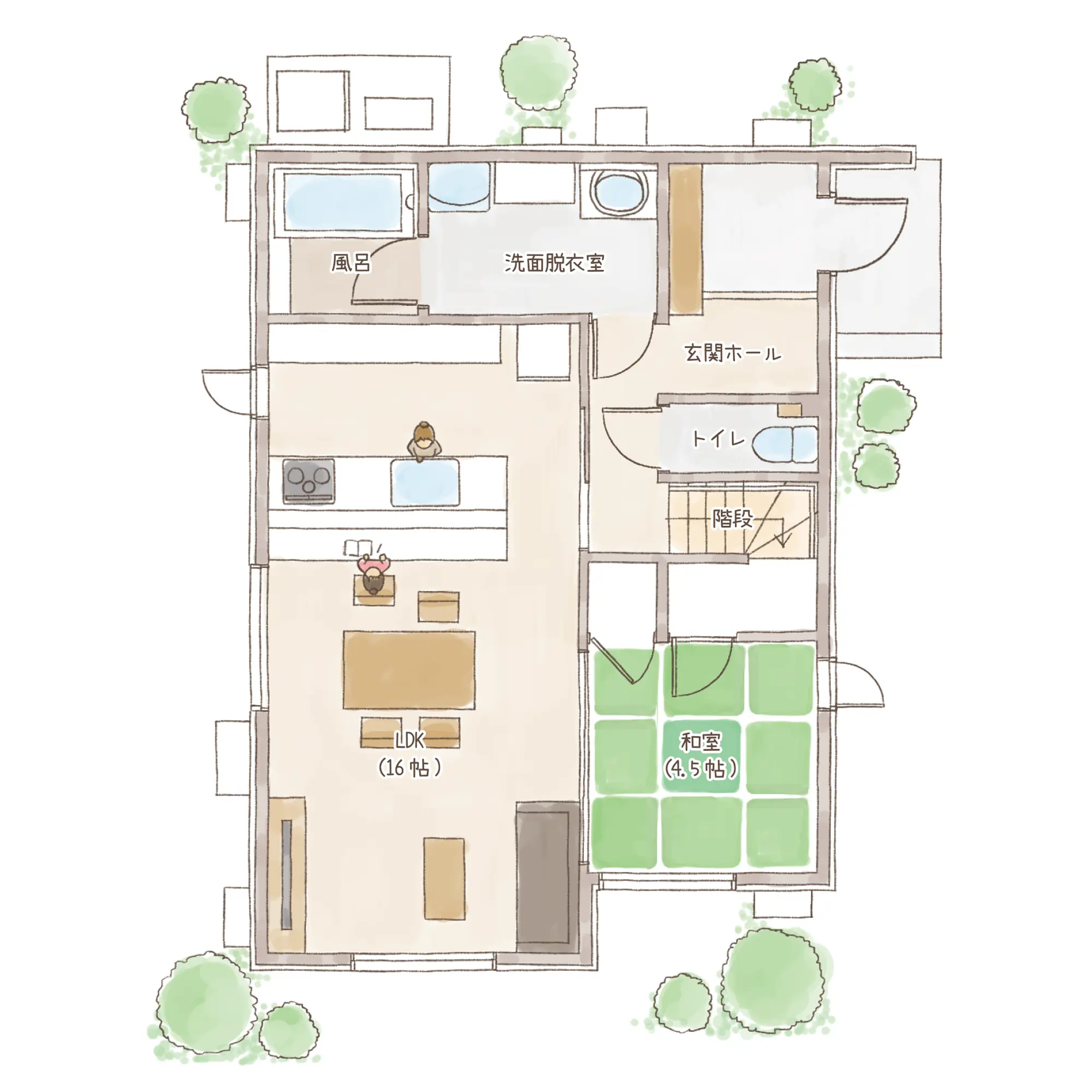 一条のハグミーE32-5035-0002の1階平面図|東西4LDKでウォークインクローゼット・和室・耐水害仕様 変更可能プランのプラン間取り