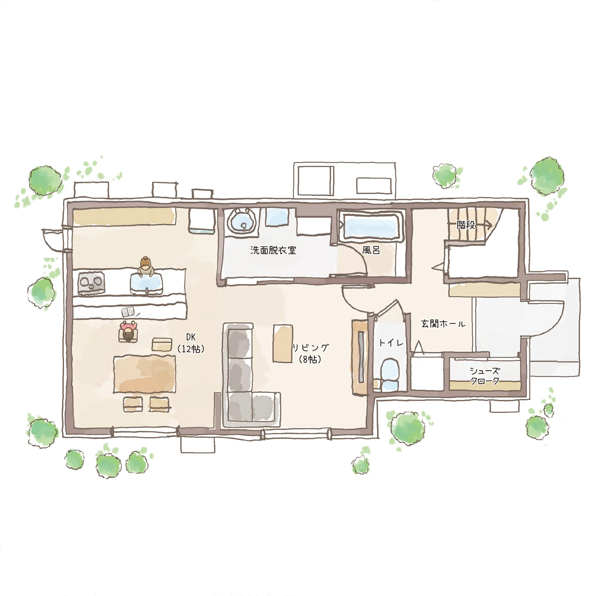 一条のハグミーE33-3060-0001の1階平面図|東西3LDKで吹き抜け・ウォークインクローゼット・シューズクローク・耐水害仕様 変更可能プランのプラン間取り
