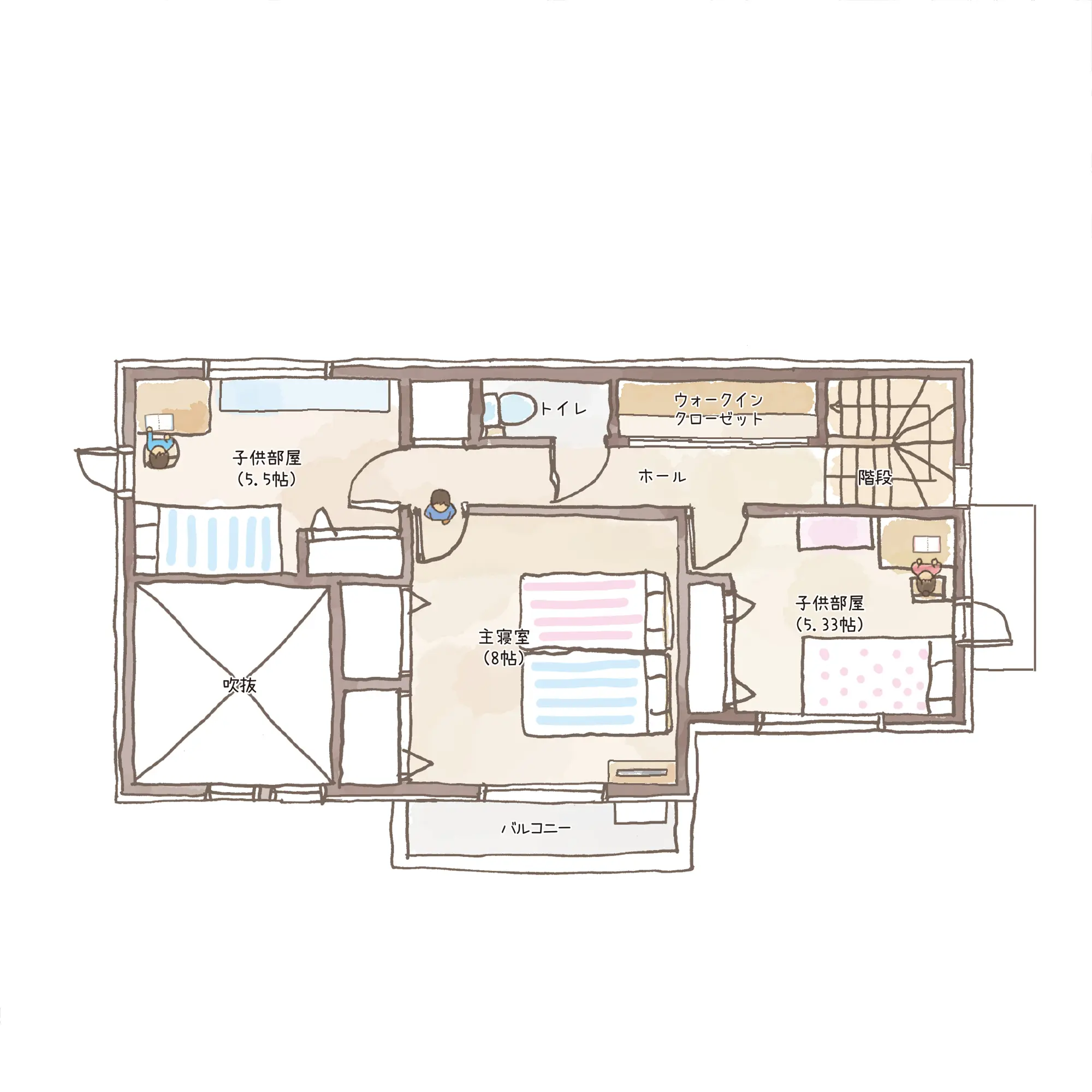 一条のハグミーE33-3060-0001の2階平面図|東西3LDKで吹き抜け・ウォークインクローゼット・シューズクローク・耐水害仕様 変更可能プランのプラン間取り