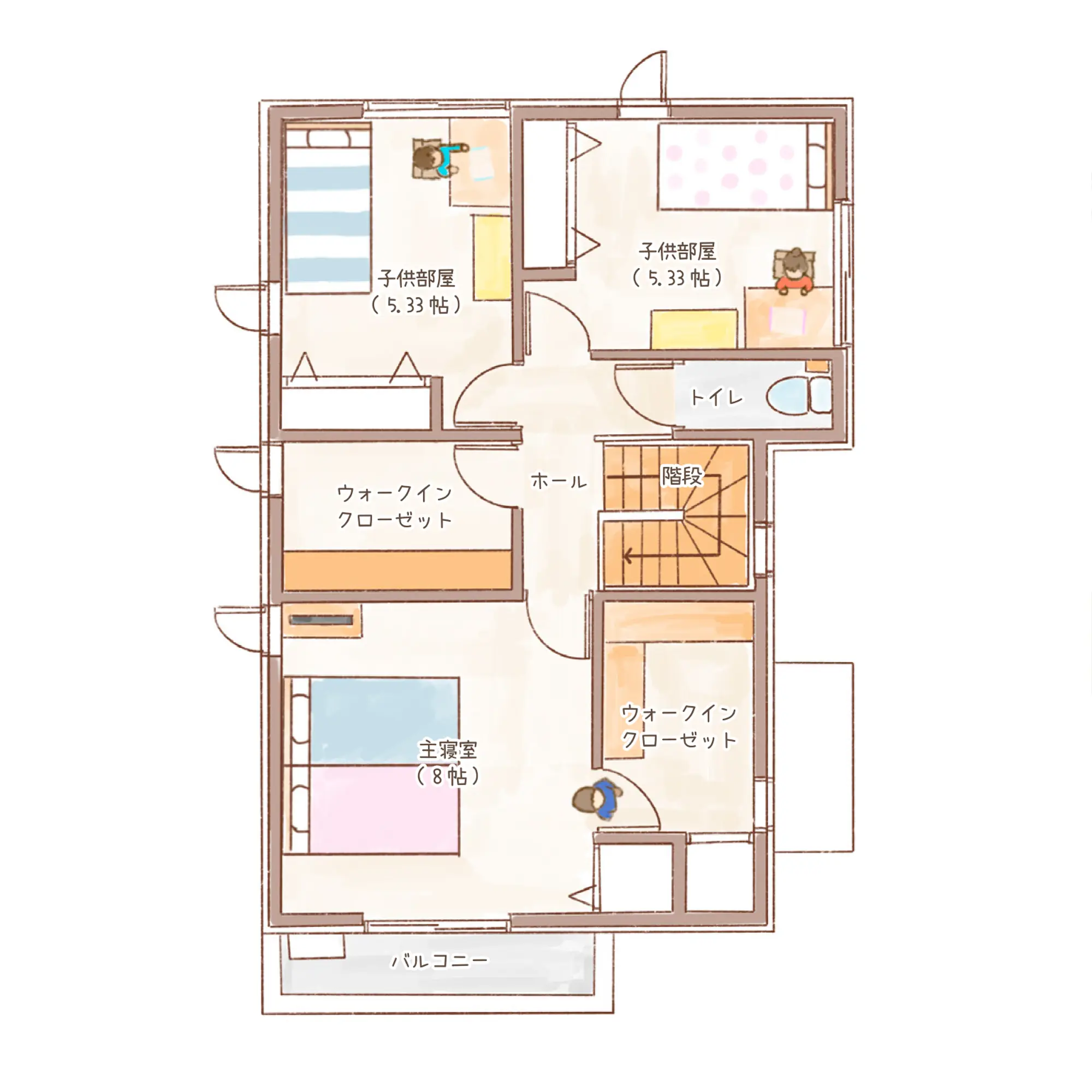 一条のハグミーE33-5535-0001の2階平面図|東西3LDKでリビング階段・ウォークインクローゼット・シューズクローク・耐水害仕様 変更可能プランのプラン間取り
