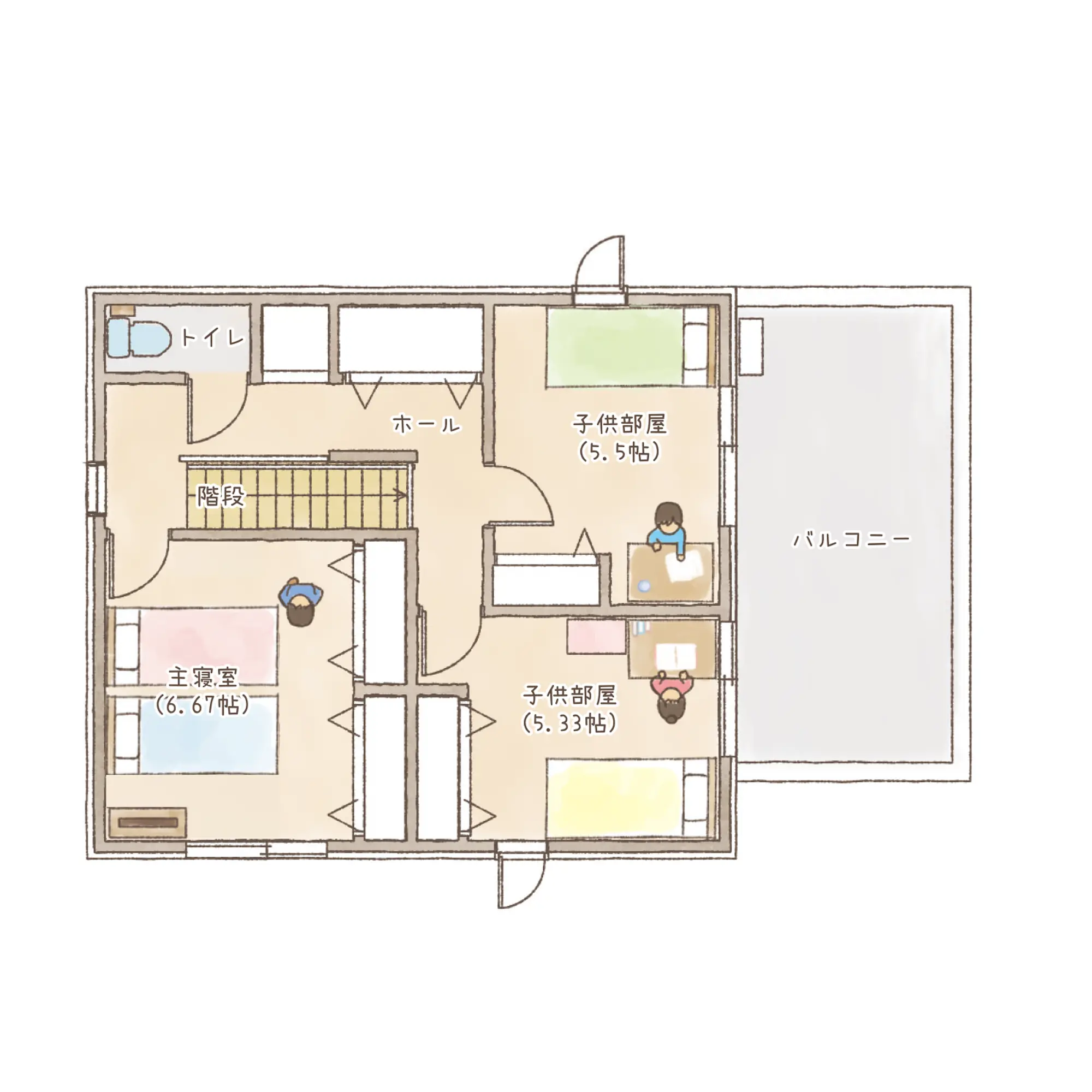 一条のハグミーE34-3555-0005の2階平面図|東西4LDKでリビング階段・シューズクローク・和室のプラン間取り