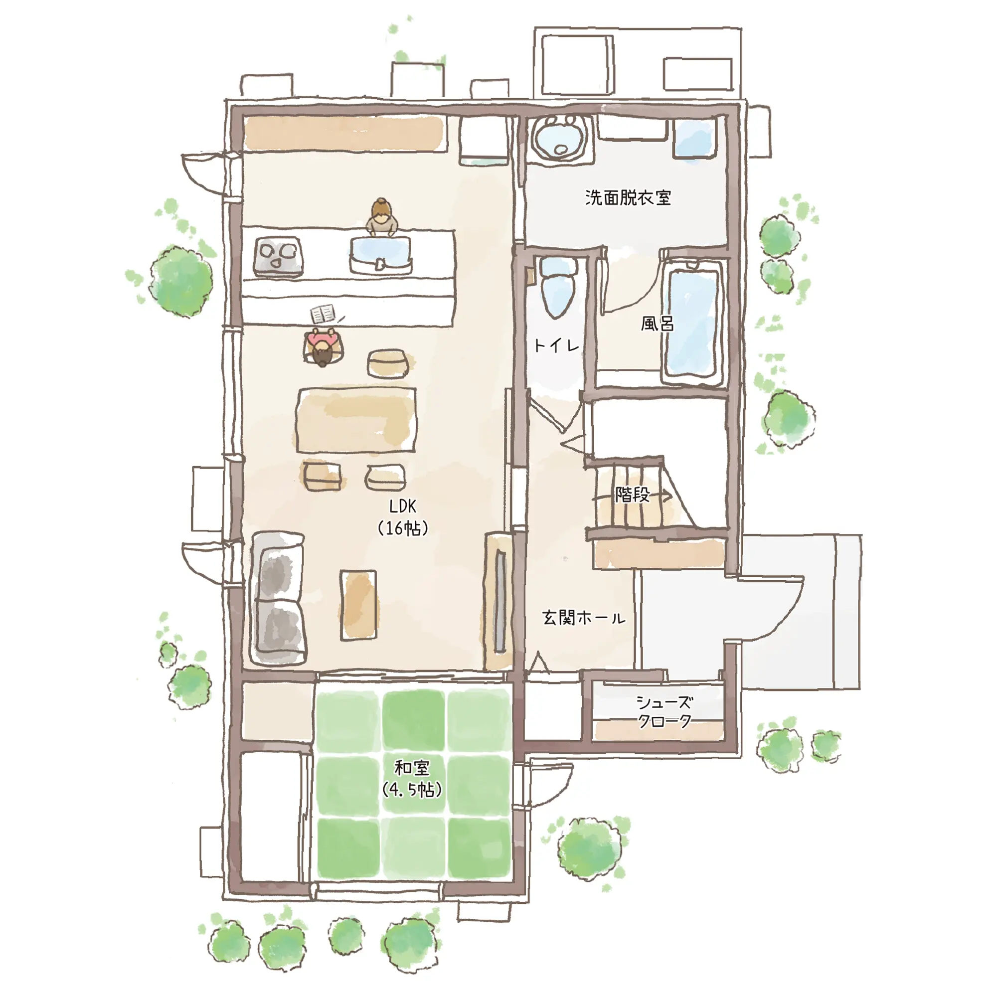 一条のハグミーE34-5535-0001の1階平面図|東西4LDKでウォークインクローゼット・シューズクローク・和室・耐水害仕様 変更可能プランのプラン間取り