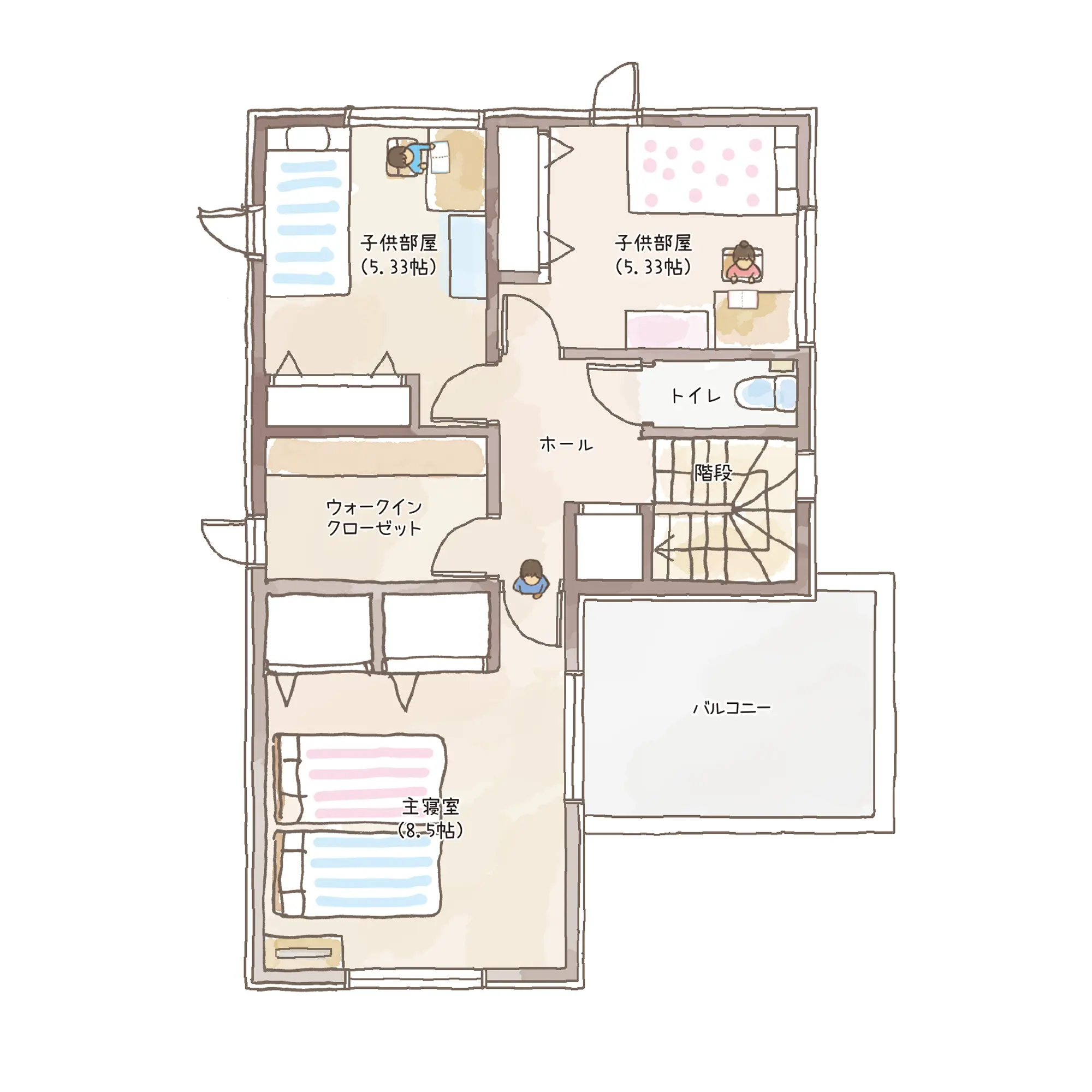 一条のハグミーE34-5535-0001の2階平面図|東西4LDKでウォークインクローゼット・シューズクローク・和室・耐水害仕様 変更可能プランのプラン間取り