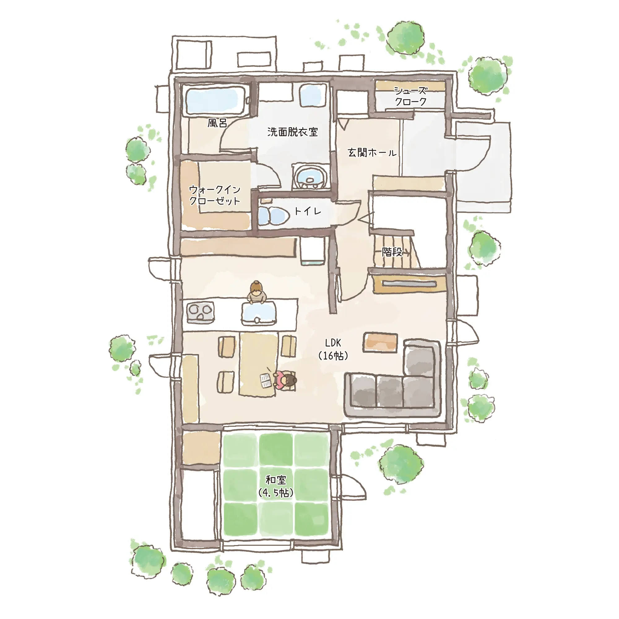 一条のハグミーE36-6035-0002の1階平面図|東西4LDKでウォークインクローゼット・シューズクローク・和室・耐水害仕様 変更可能プランのプラン間取り