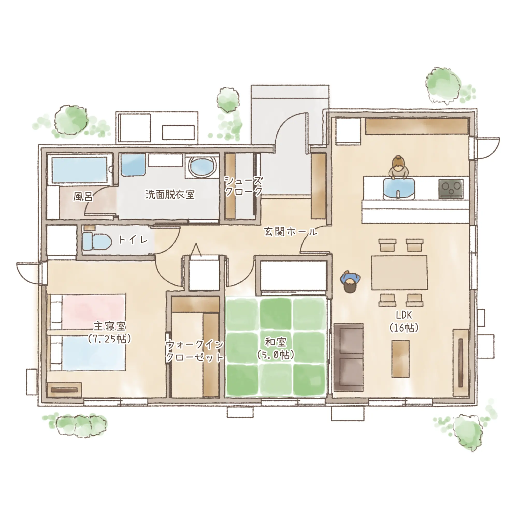 一条のハグミーN22-6040-0001の1階平面図|北2LDKでウォークインクローゼット・シューズクローク・和室・耐水害仕様 変更可能プランのプラン間取り