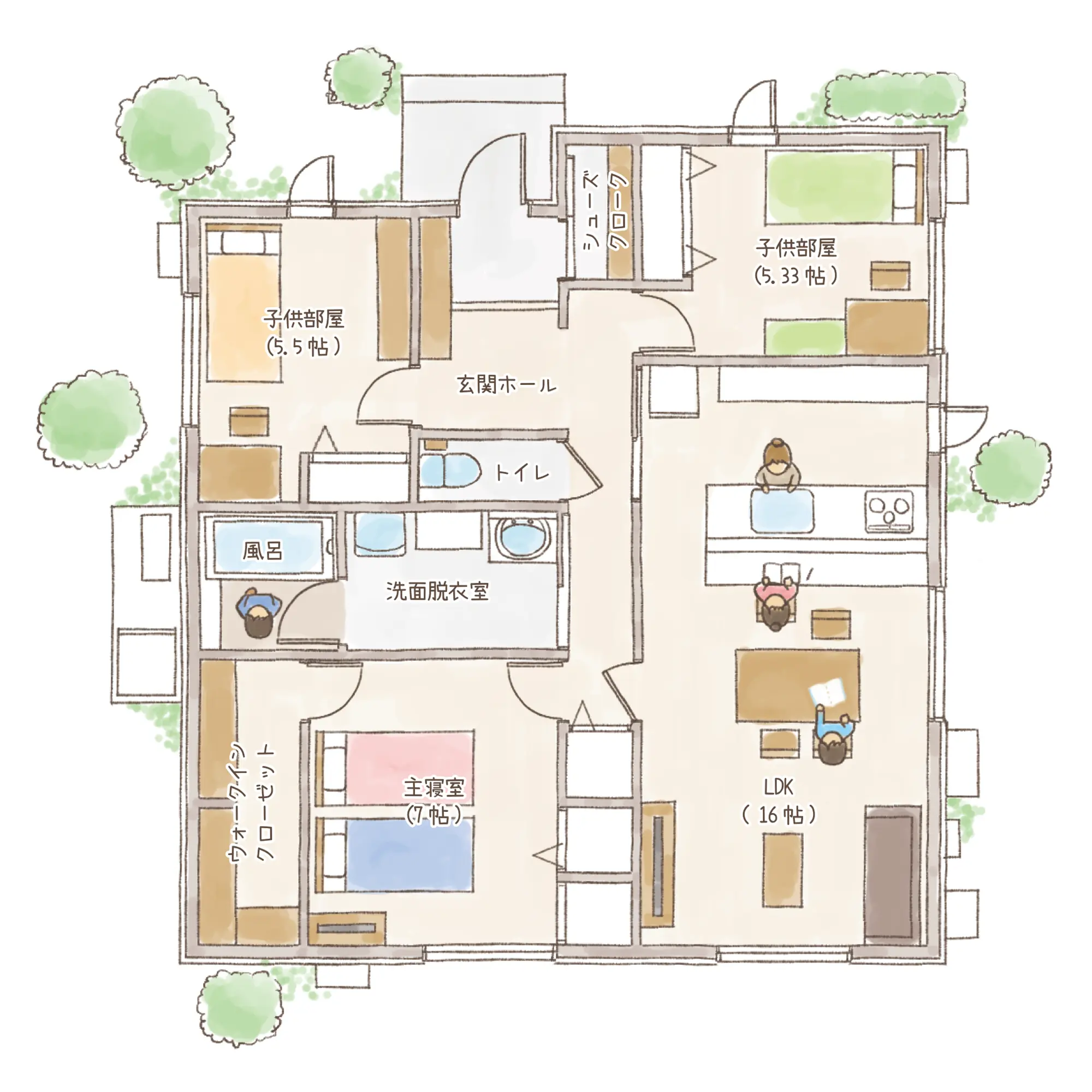 一条のハグミーN26-5055-0003の1階平面図|北3LDKでウォークインクローゼット・シューズクローク・耐水害仕様 変更可能プランのプラン間取り