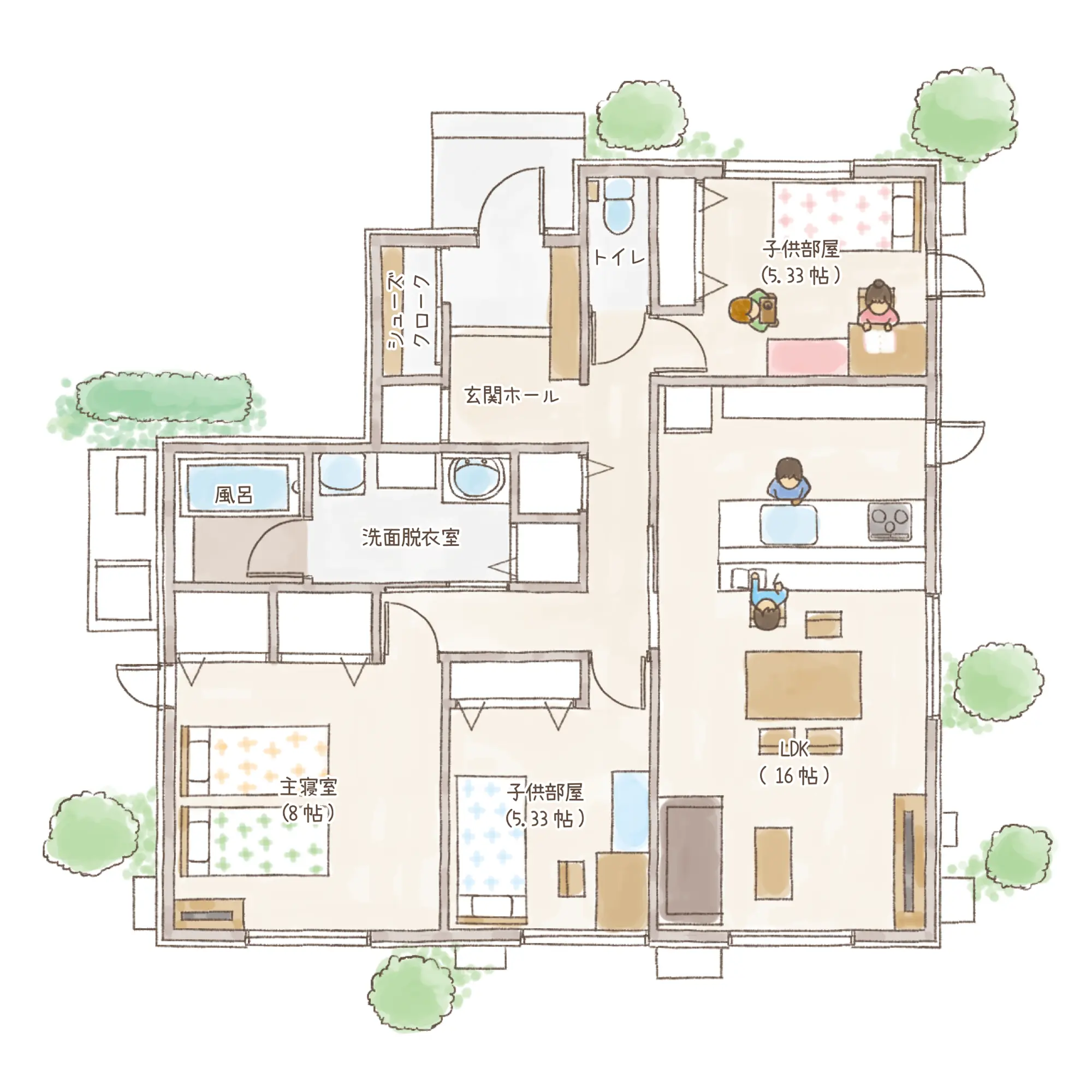 一条のハグミーN26-5555-0004の1階平面図|北3LDKでシューズクローク・耐水害仕様 変更可能プランのプラン間取り