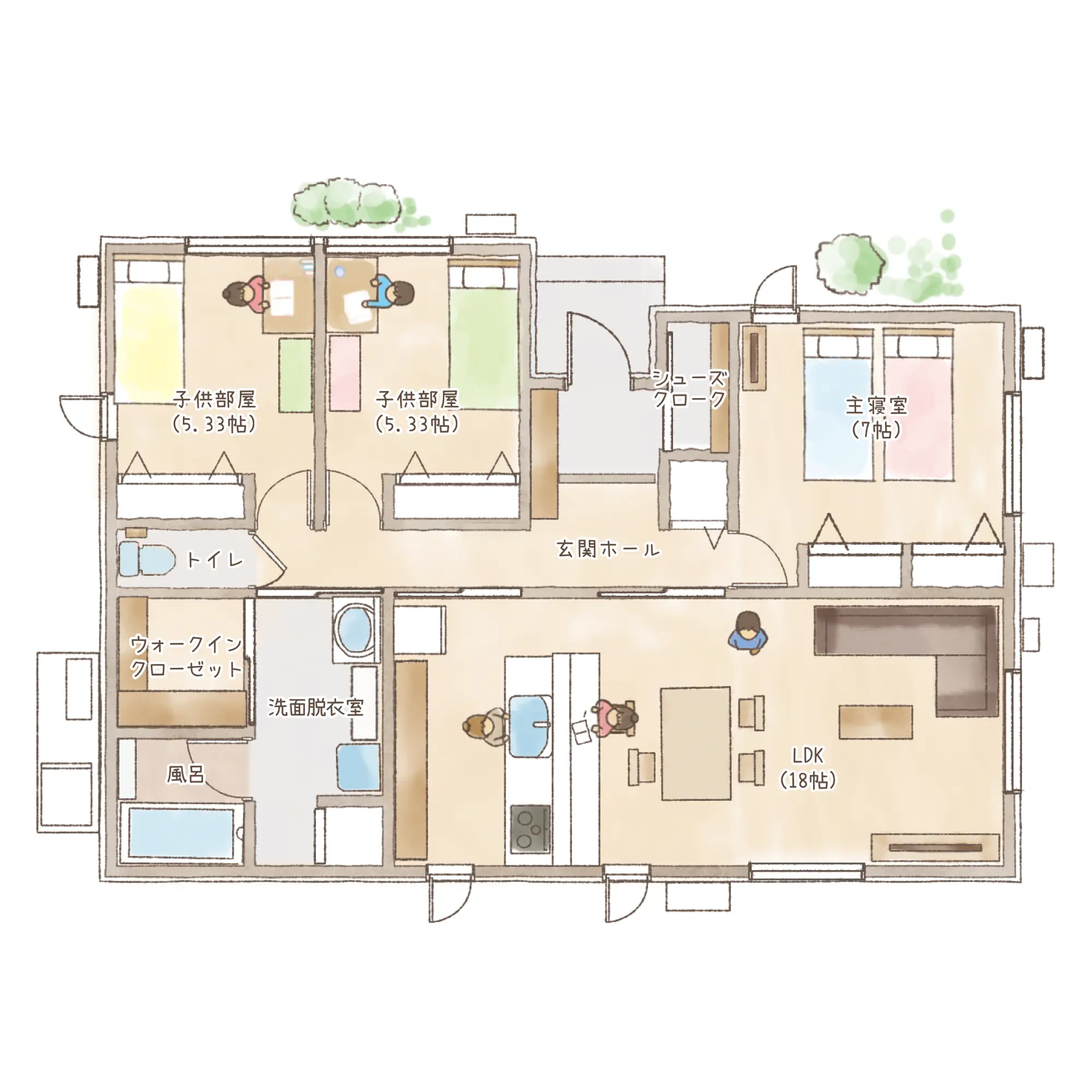 一条のハグミーN27-6545-0001の1階平面図|北3LDKでウォークインクローゼット・シューズクローク・耐水害仕様 変更可能プランのプラン間取り