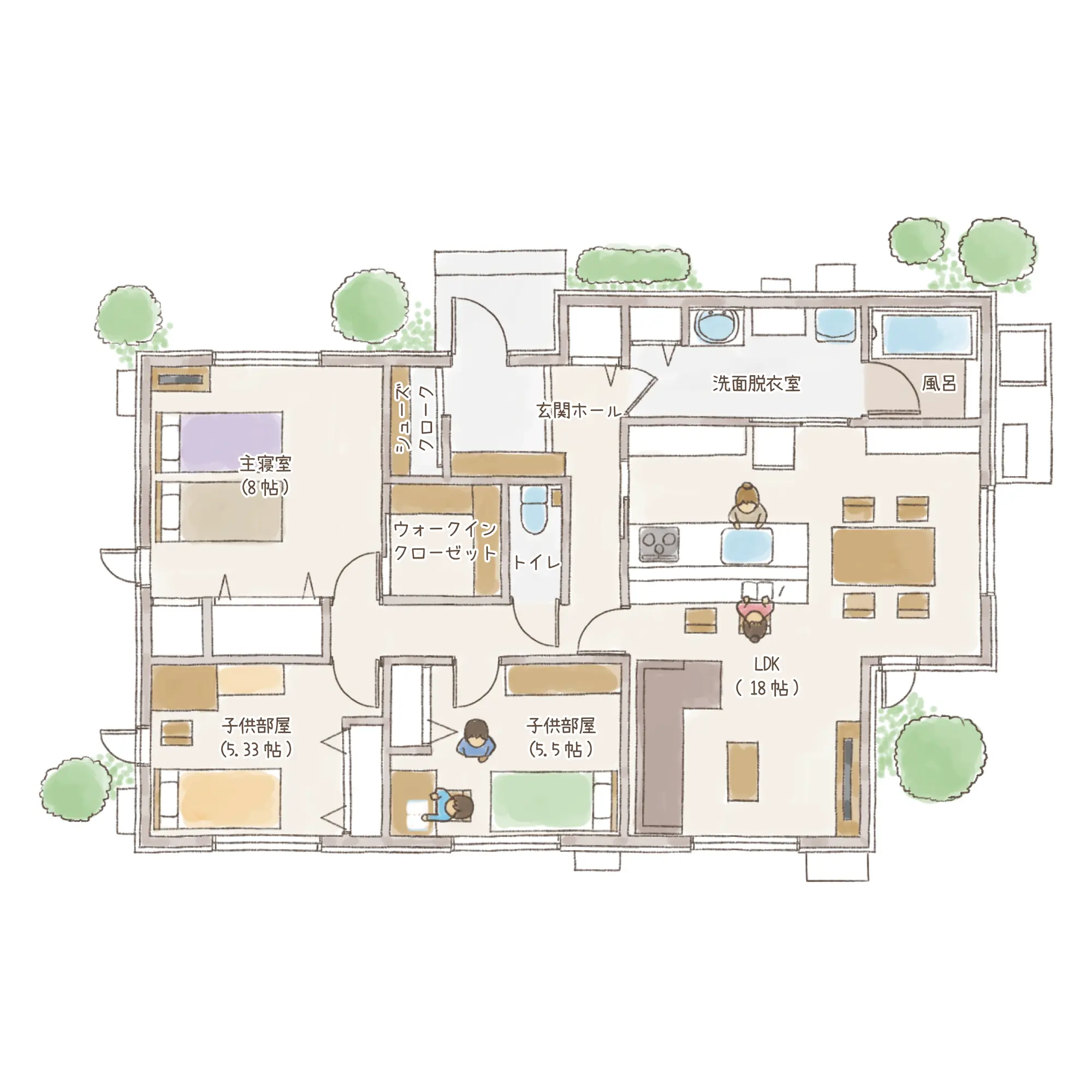 一条のハグミーN28-7045-0010の1階平面図|北3LDKでウォークインクローゼット・シューズクローク・耐水害仕様 変更可能プランのプラン間取り