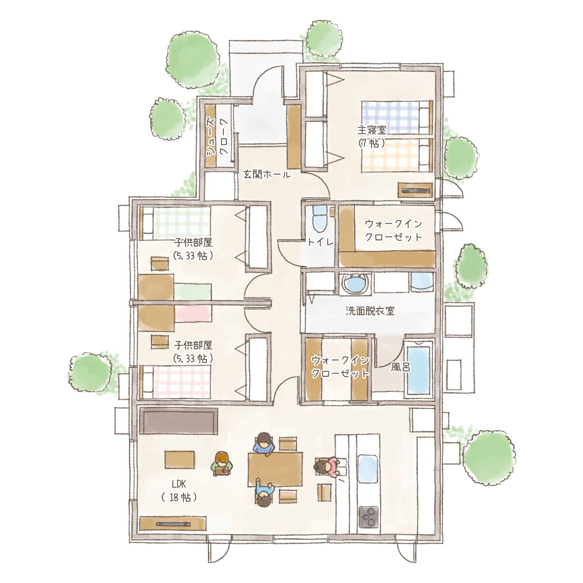 一条のハグミーN29-4570-0001の1階平面図|北3LDKでウォークインクローゼット・シューズクロークのプラン間取り
