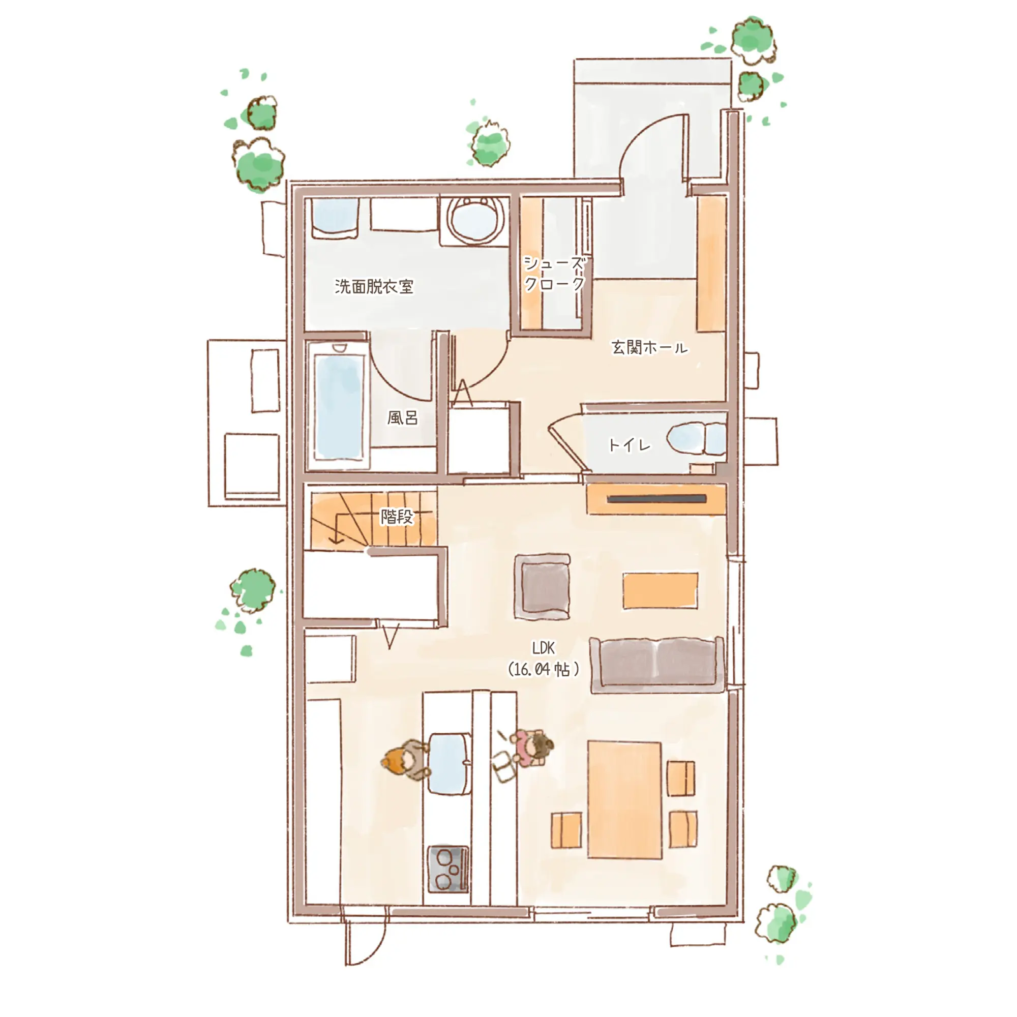 一条のハグミーN30-3050-0002の1階平面図|北3LDKでリビング階段・ウォークインクローゼット・シューズクロークのプラン間取り