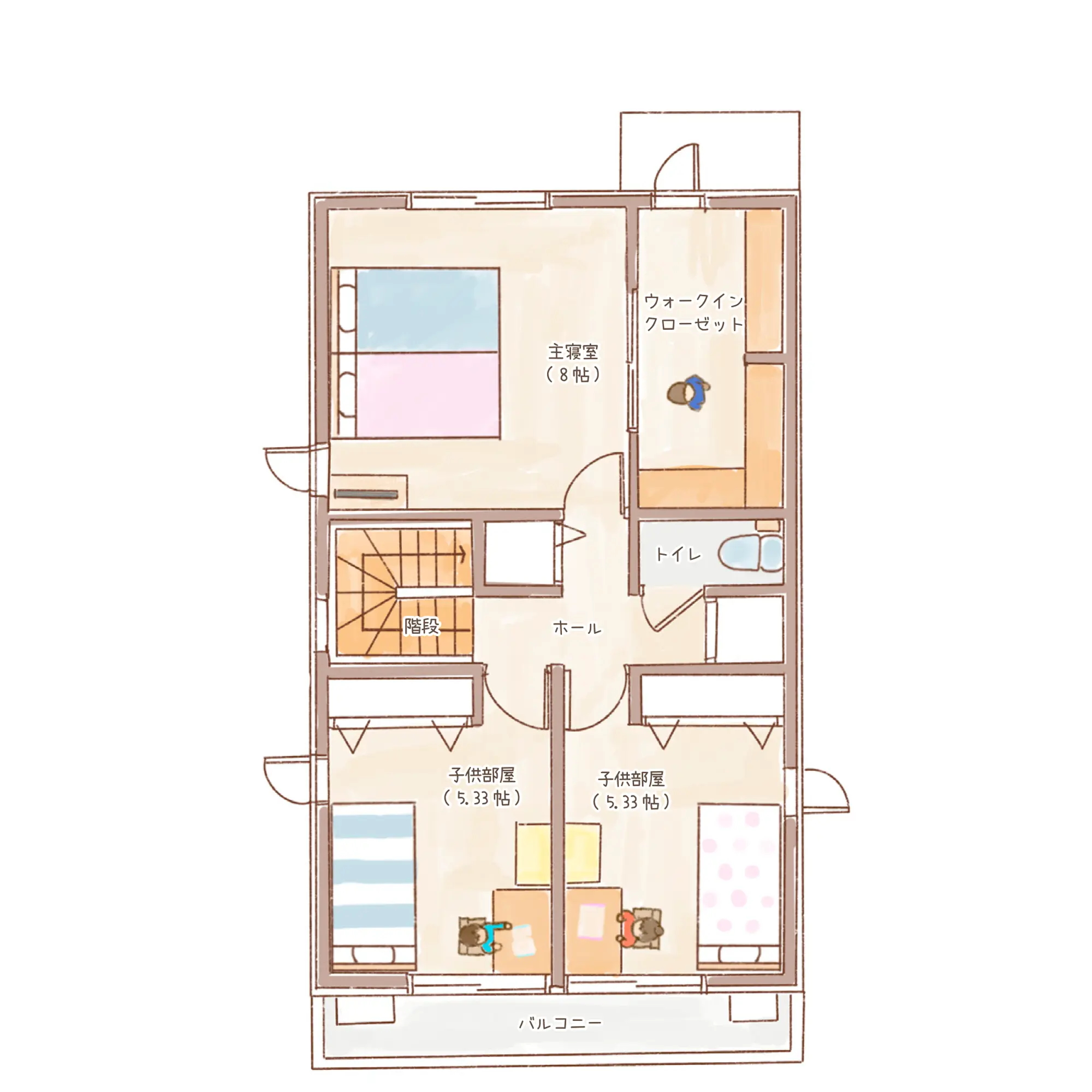 一条のハグミーN30-3050-0002の2階平面図|北3LDKでリビング階段・ウォークインクローゼット・シューズクロークのプラン間取り