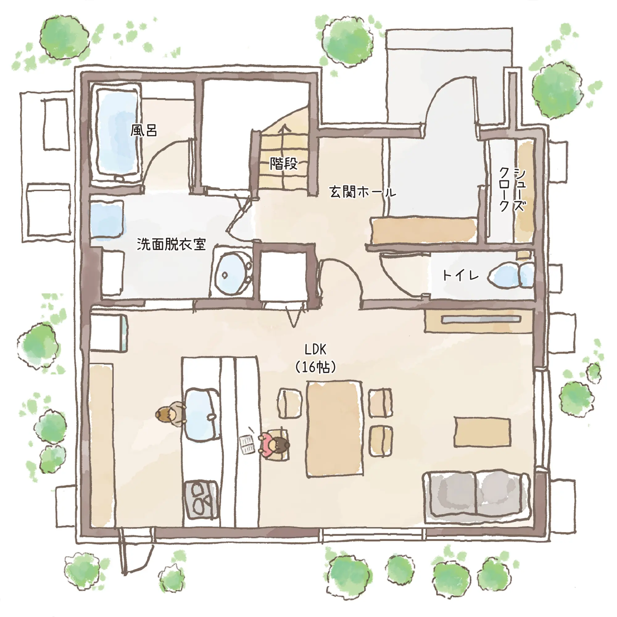 一条のハグミーN30-4040-0002の1階平面図|北3LDKでウォークインクローゼット・シューズクローク・耐水害仕様 変更可能プランのプラン間取り