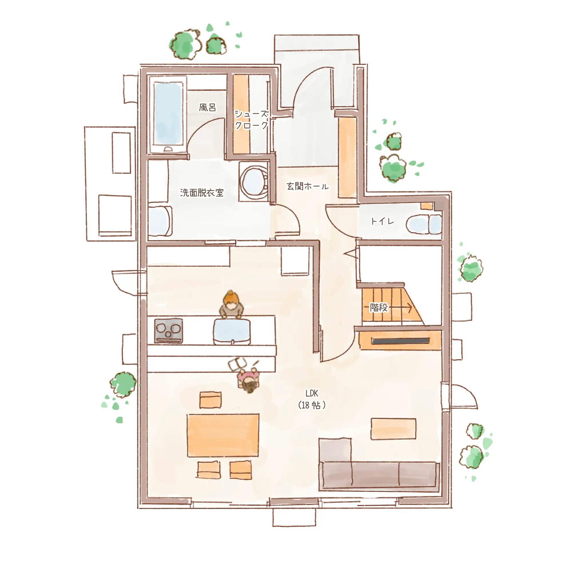一条のハグミーN31-3550-0002の1階平面図|北3LDKで吹き抜け・シューズクローク・耐水害仕様 変更可能プランのプラン間取り