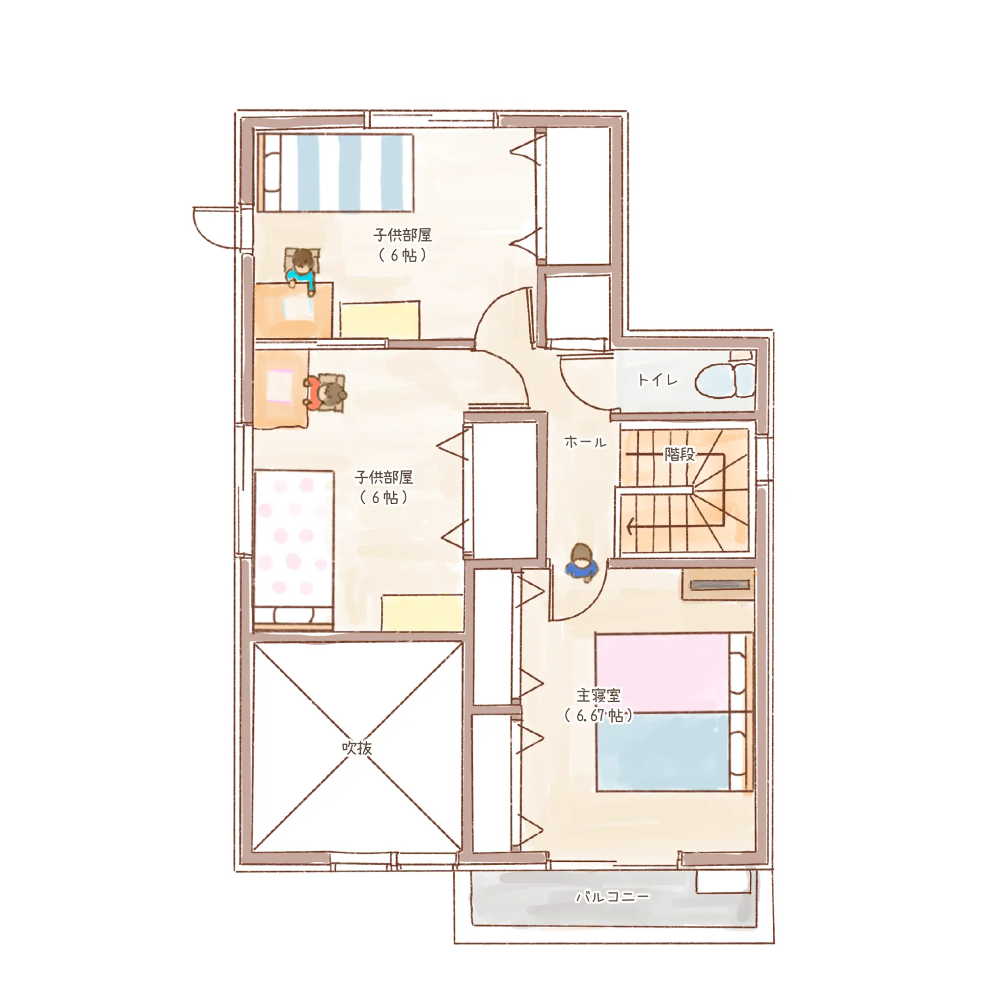 一条のハグミーN31-3550-0002の2階平面図|北3LDKで吹き抜け・シューズクローク・耐水害仕様 変更可能プランのプラン間取り