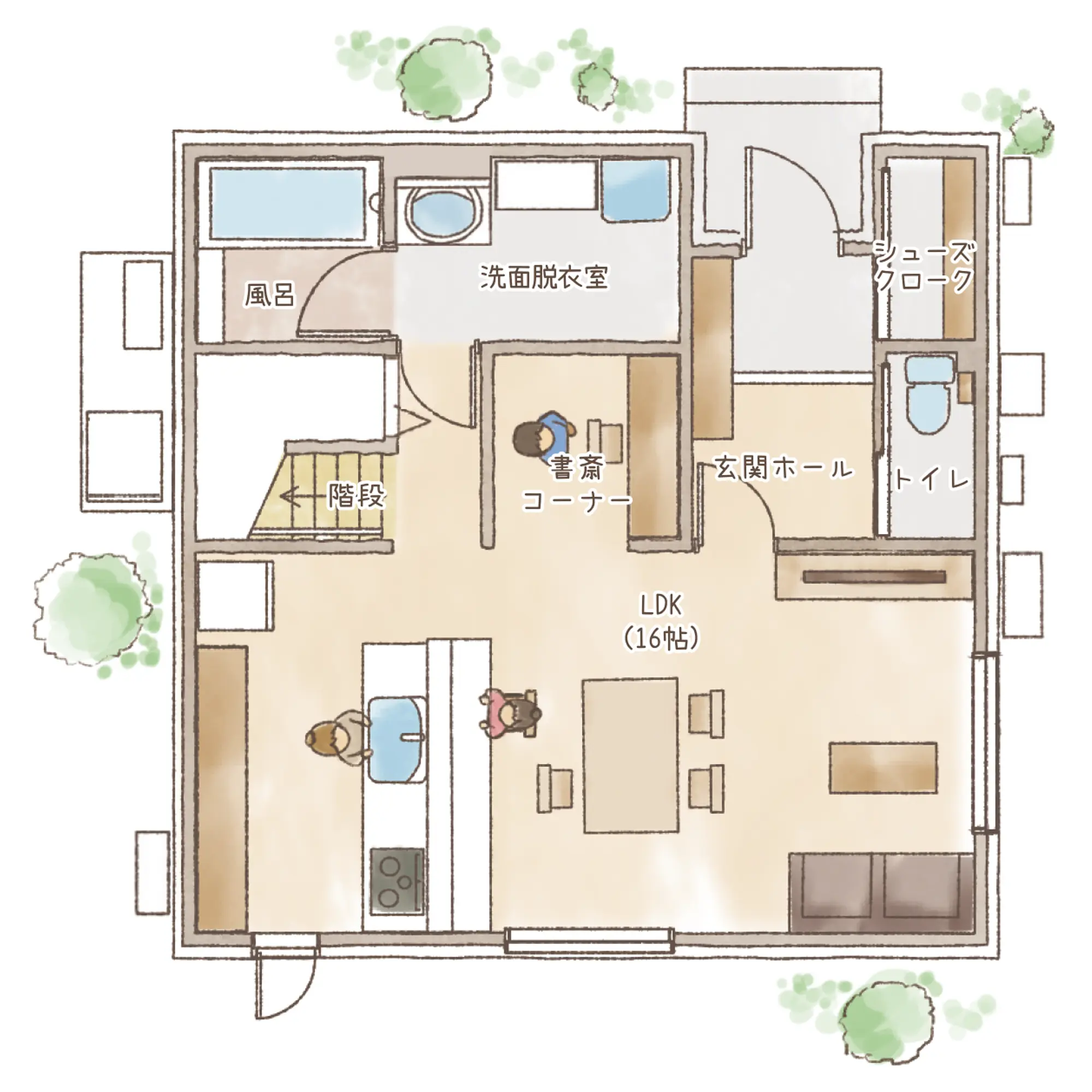 一条のハグミーN31-4040-0001の1階平面図|北3LDKでリビング階段・ウォークインクローゼット・シューズクロークのプラン間取り