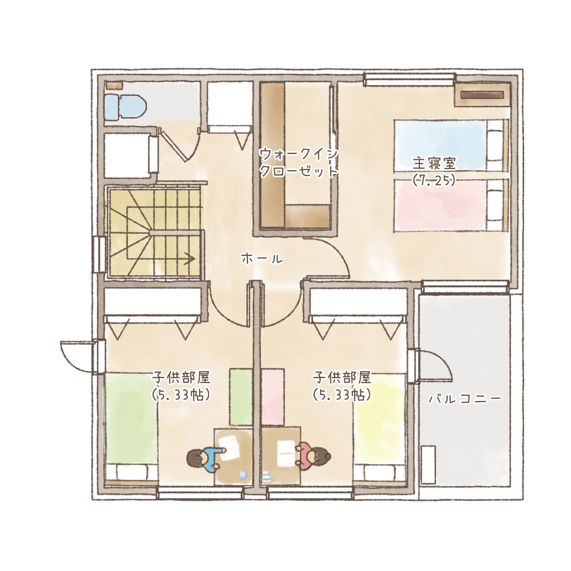 一条のハグミーN31-4040-0001の2階平面図|北3LDKでリビング階段・ウォークインクローゼット・シューズクロークのプラン間取り