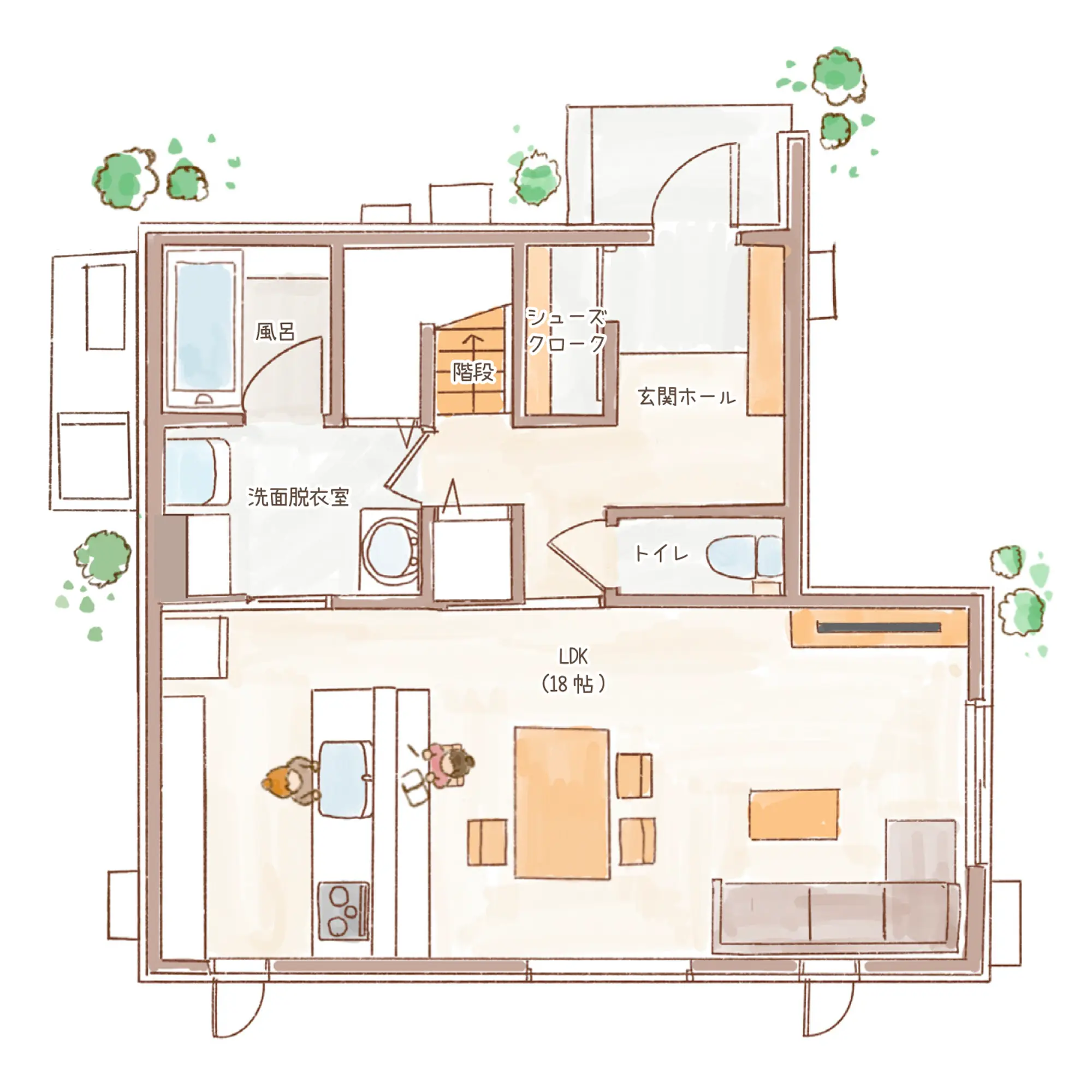 一条のハグミーN31-4540-0004の1階平面図|北3LDKでウォークインクローゼット・シューズクローク・耐水害仕様 変更可能プランのプラン間取り