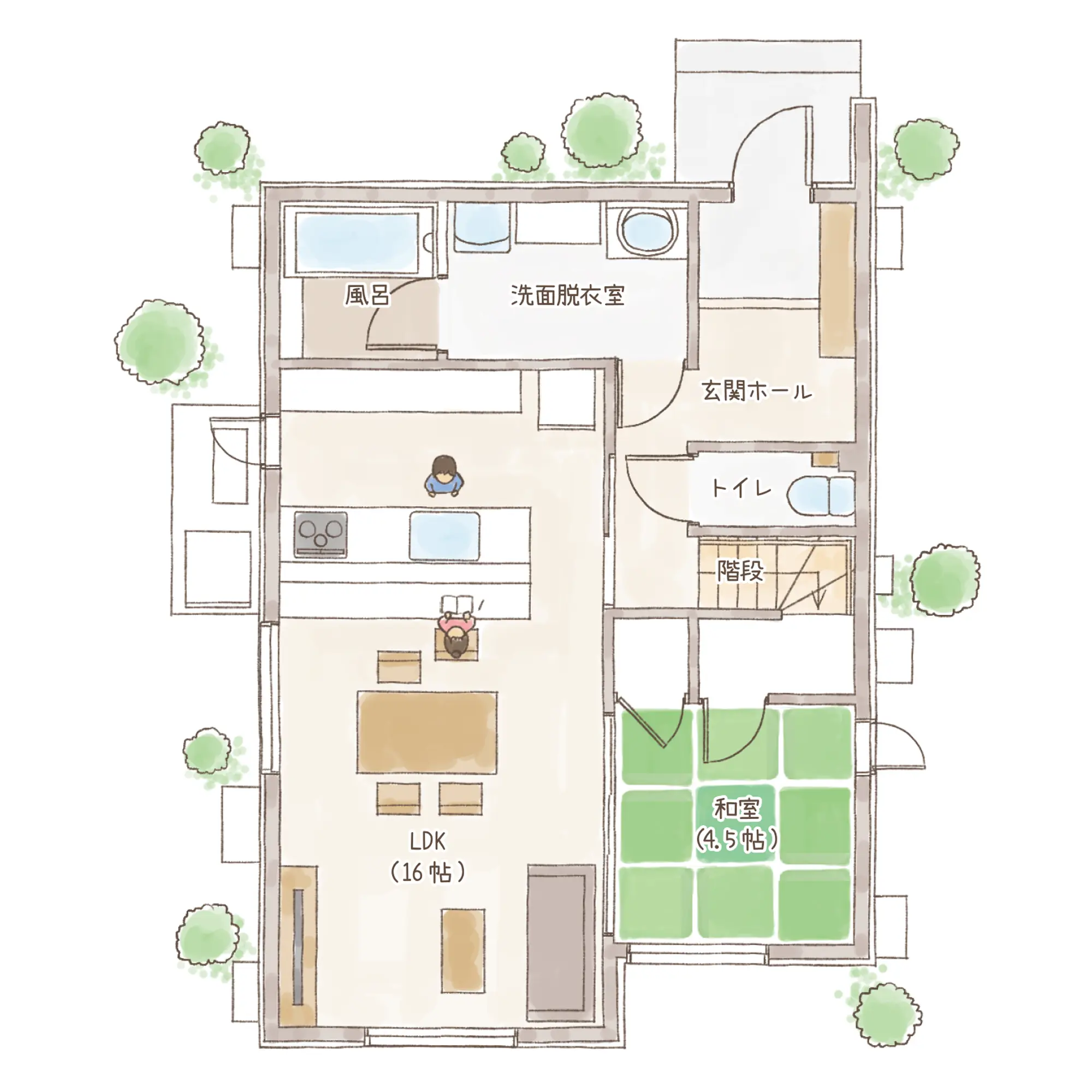 一条のハグミーN32-3550-0003の1階平面図|北4LDKでウォークインクローゼット・和室・耐水害仕様 変更可能プランのプラン間取り