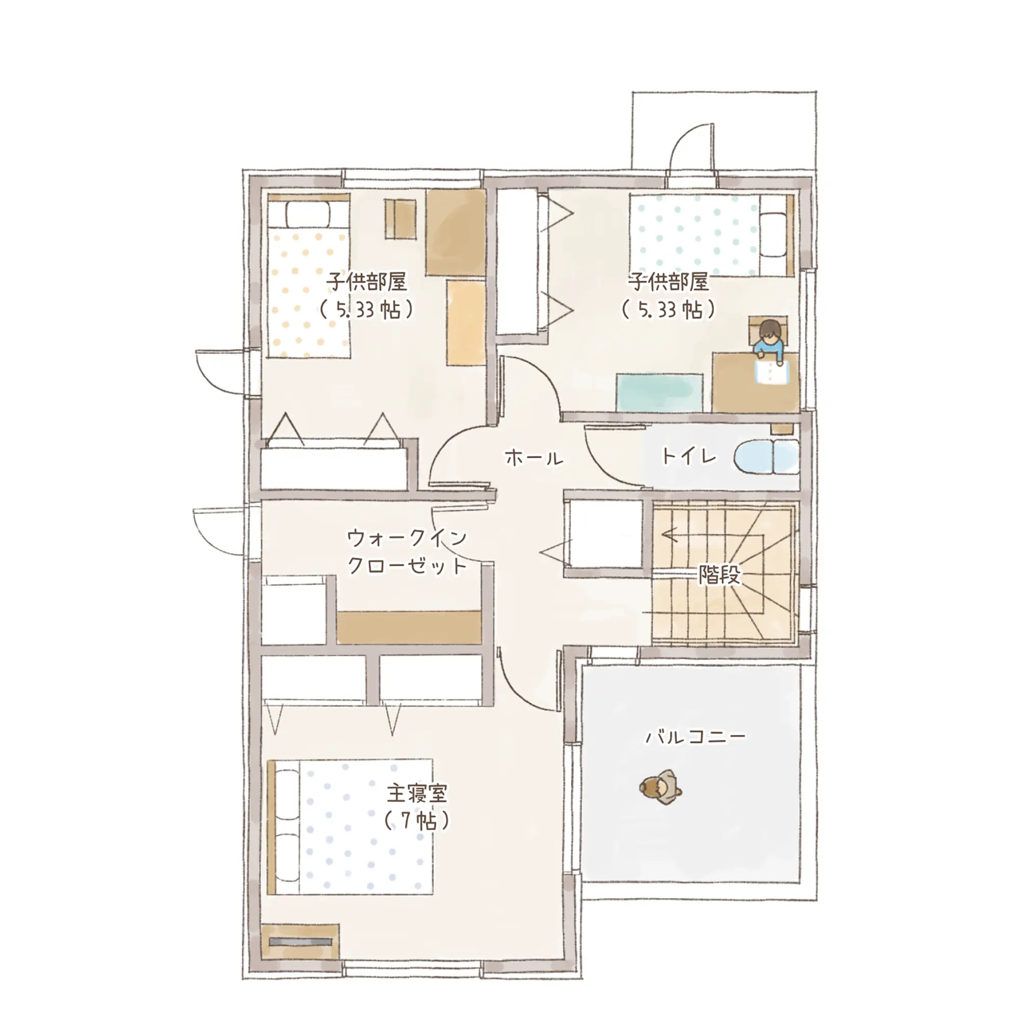 一条のハグミーN32-3550-0003の2階平面図|北4LDKでウォークインクローゼット・和室・耐水害仕様 変更可能プランのプラン間取り