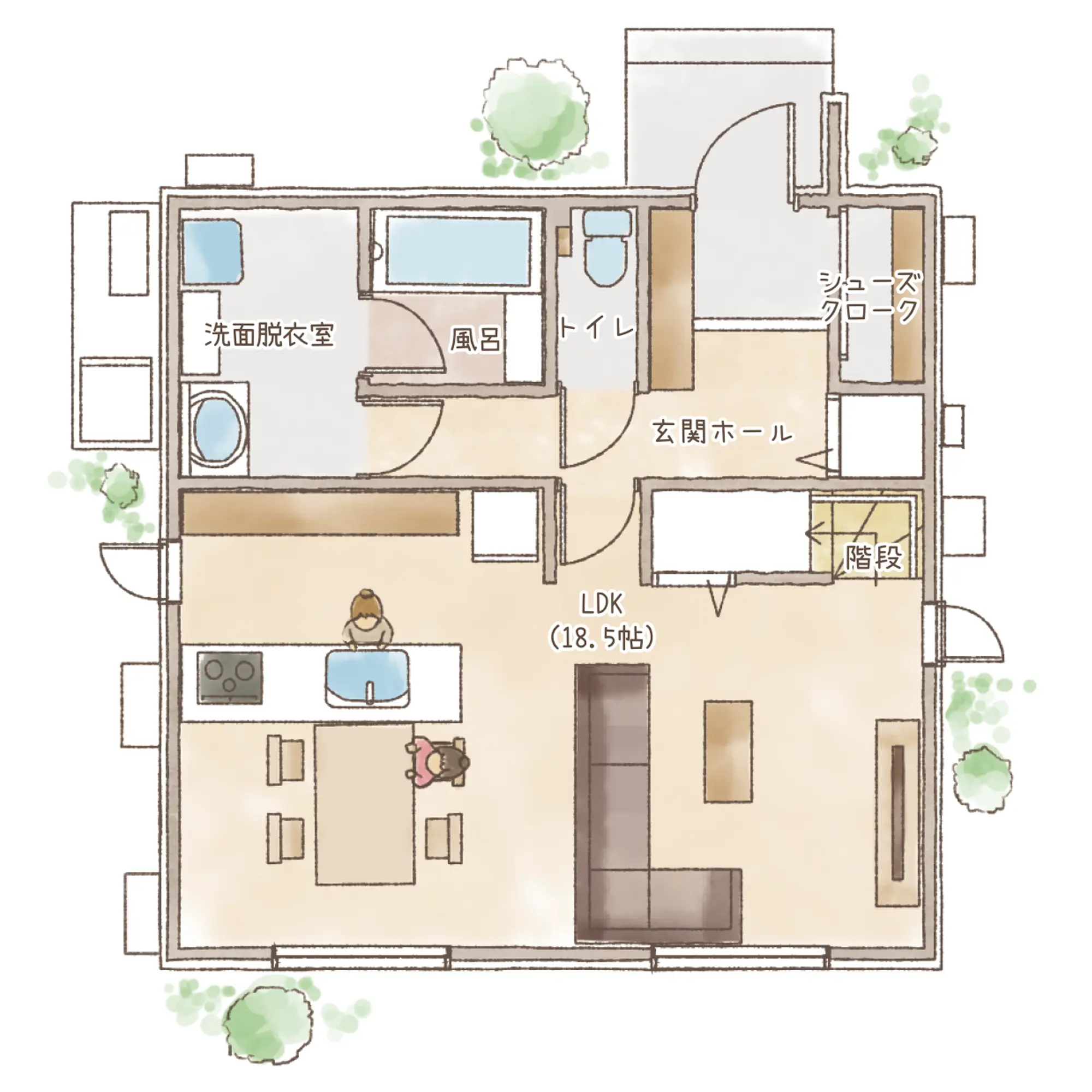 一条のハグミーN32-4040-0002の1階平面図|北4LDKでリビング階段・シューズクローク・耐水害仕様 変更可能プランのプラン間取り