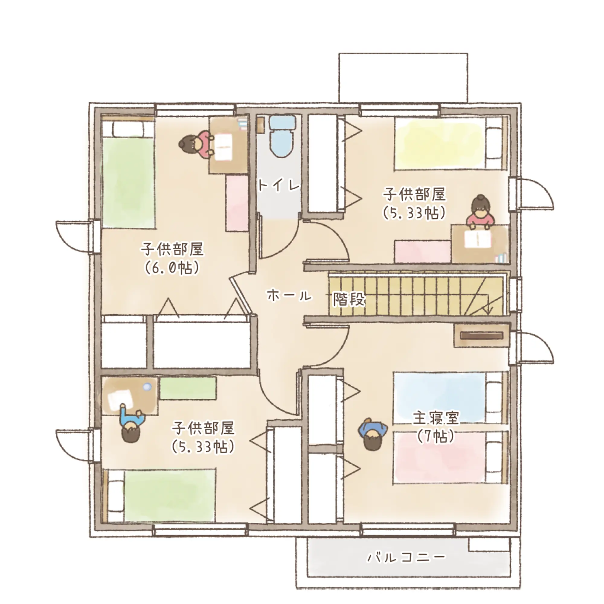 一条のハグミーN32-4040-0002の2階平面図|北4LDKでリビング階段・シューズクローク・耐水害仕様 変更可能プランのプラン間取り