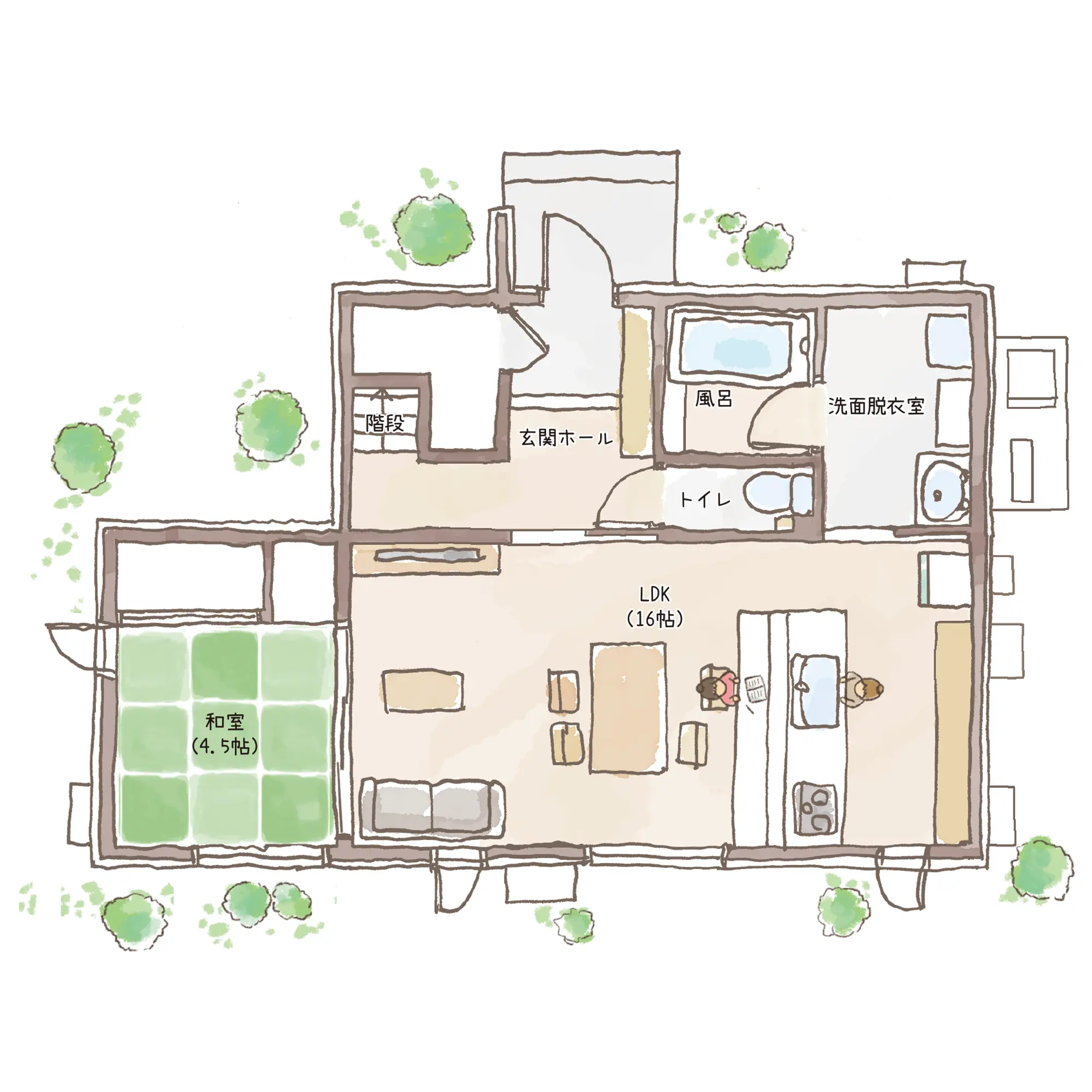 一条のハグミーN32-5535-0002の1階平面図|北4LDKでウォークインクローゼット・和室のプラン間取り