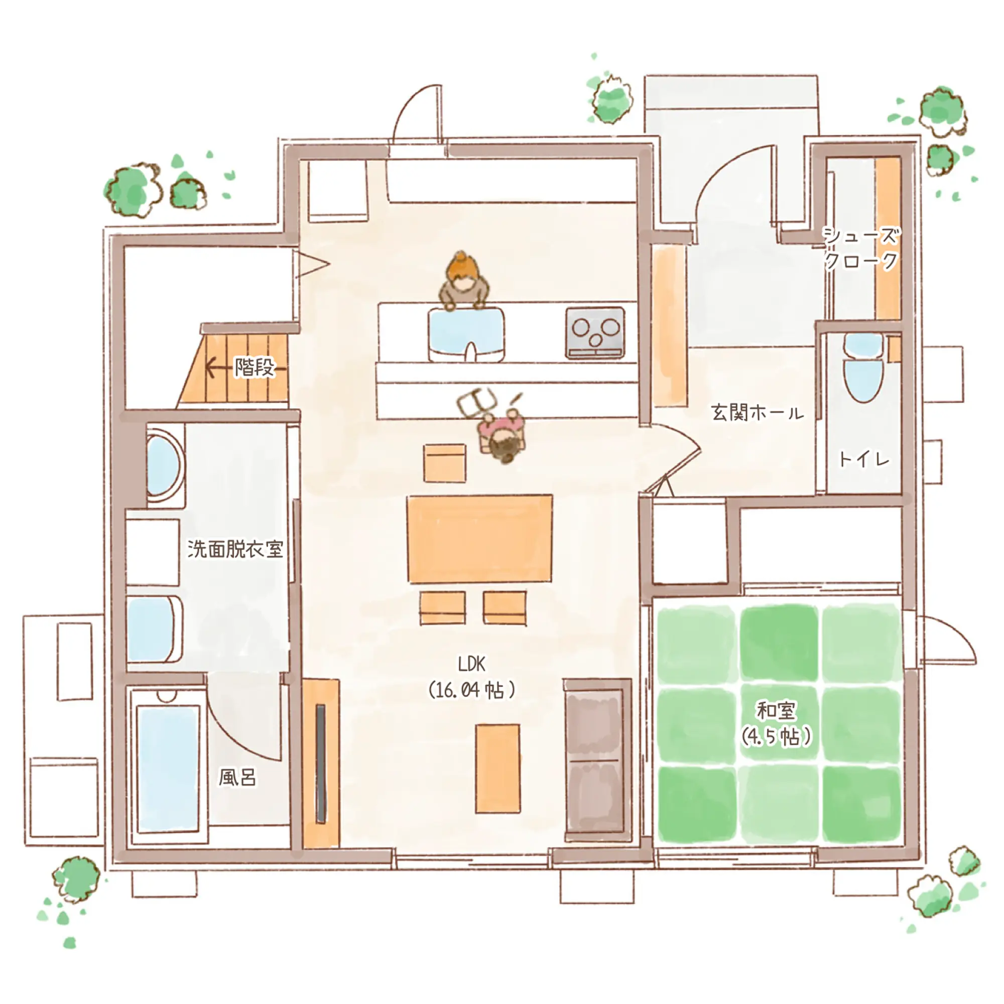 一条のハグミーN33-4540-0004の1階平面図|北4LDKでリビング階段・ウォークインクローゼット・シューズクローク・和室・耐水害仕様 変更可能プランのプラン間取り