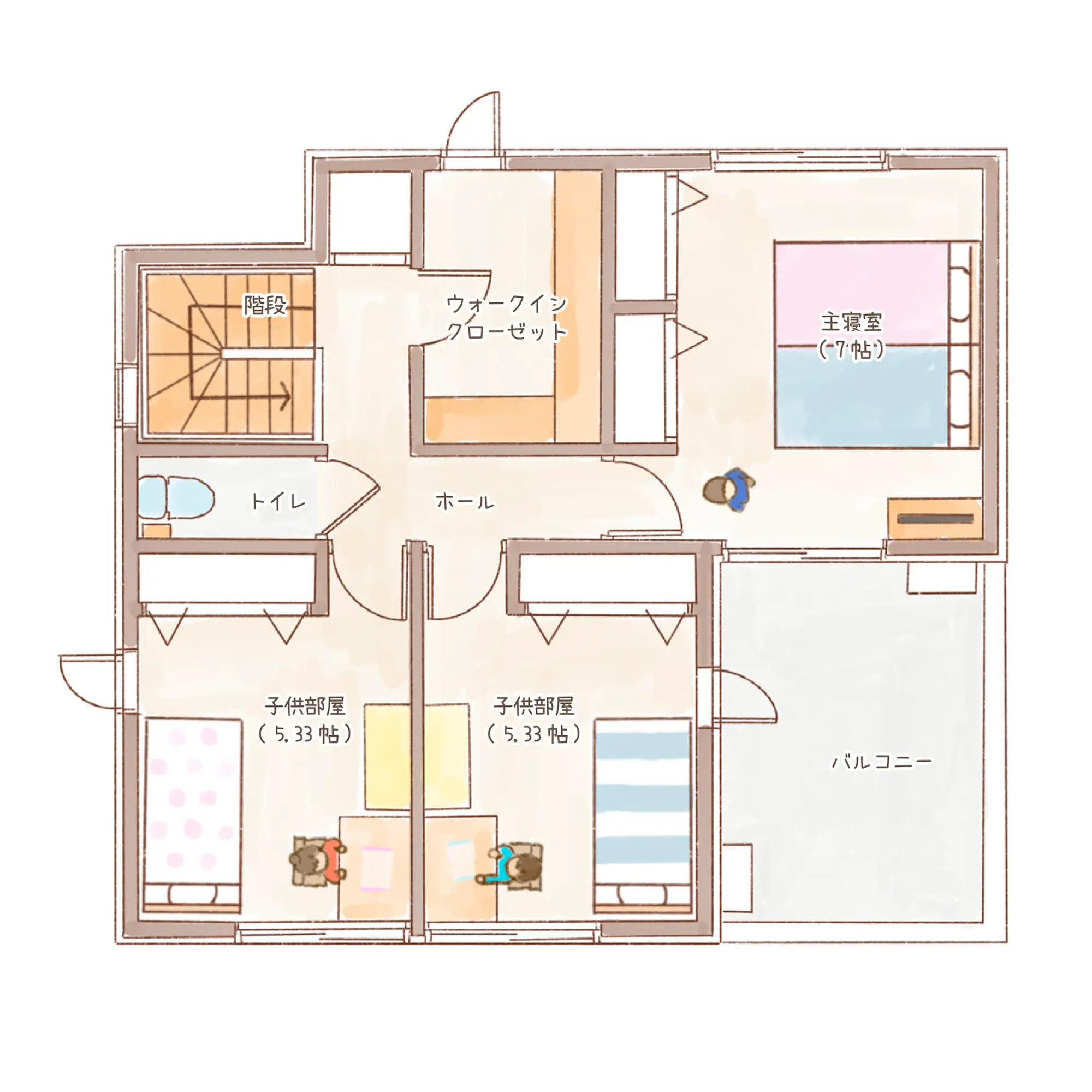一条のハグミーN33-4540-0004の2階平面図|北4LDKでリビング階段・ウォークインクローゼット・シューズクローク・和室・耐水害仕様 変更可能プランのプラン間取り