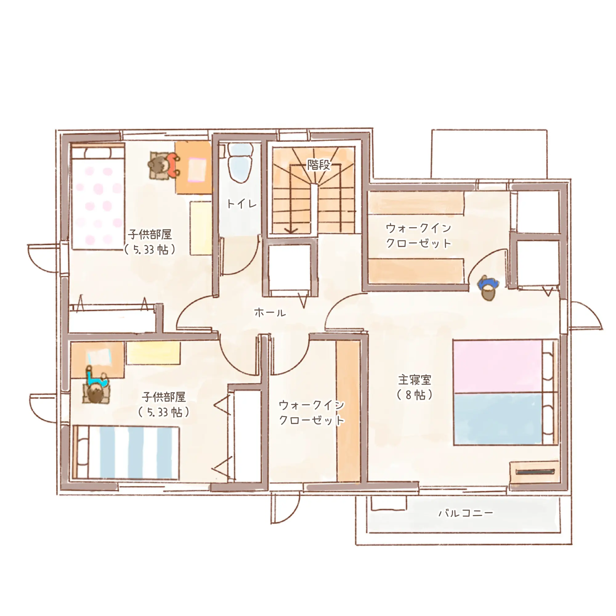 一条のハグミーN33-5035-0005の2階平面図|北3LDKでリビング階段・ウォークインクローゼット・シューズクローク・耐水害仕様 変更可能プランのプラン間取り