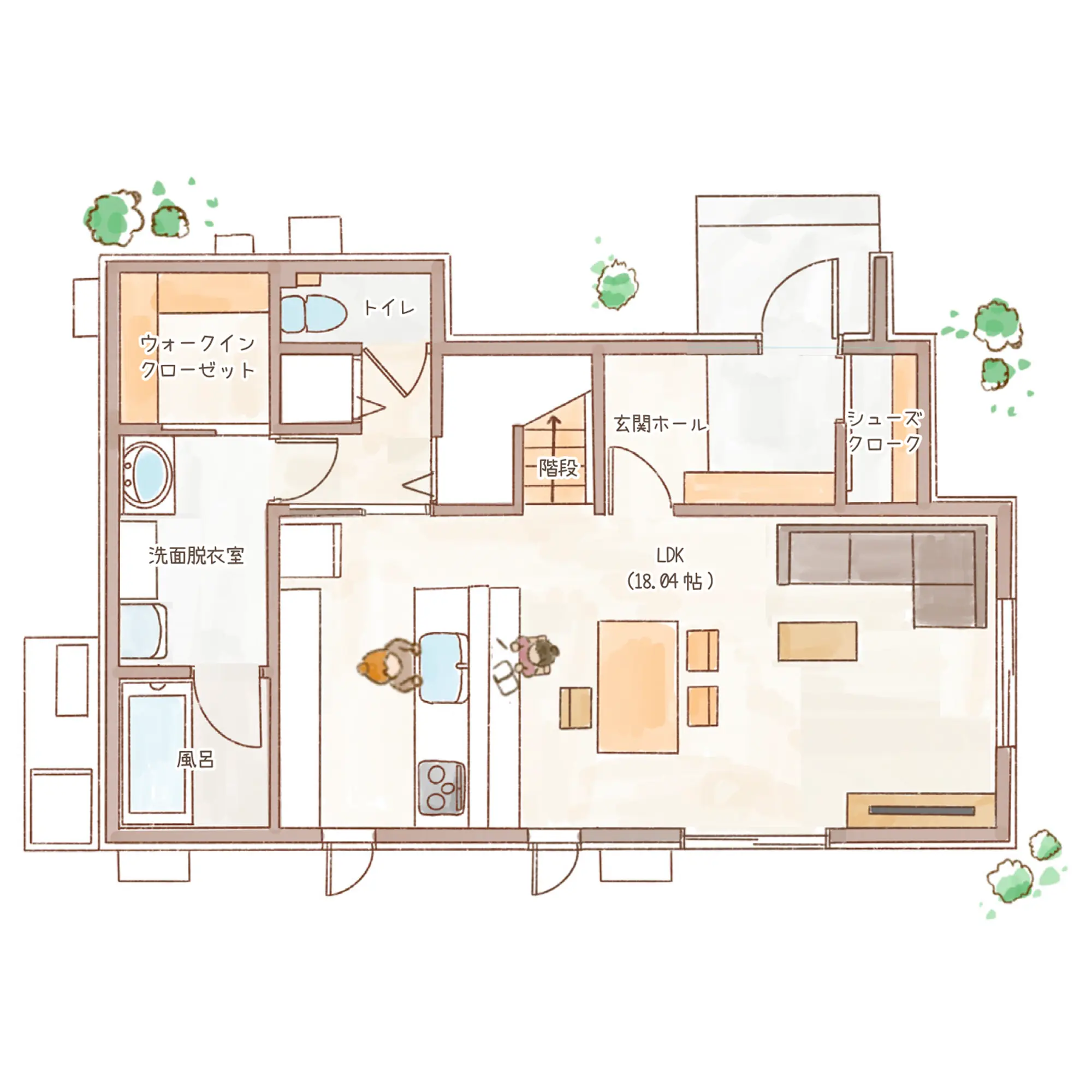 一条のハグミーN33-5535-0001の1階平面図|北3LDKでリビング階段・ウォークインクローゼット・シューズクローク・耐水害仕様 変更可能プランのプラン間取り