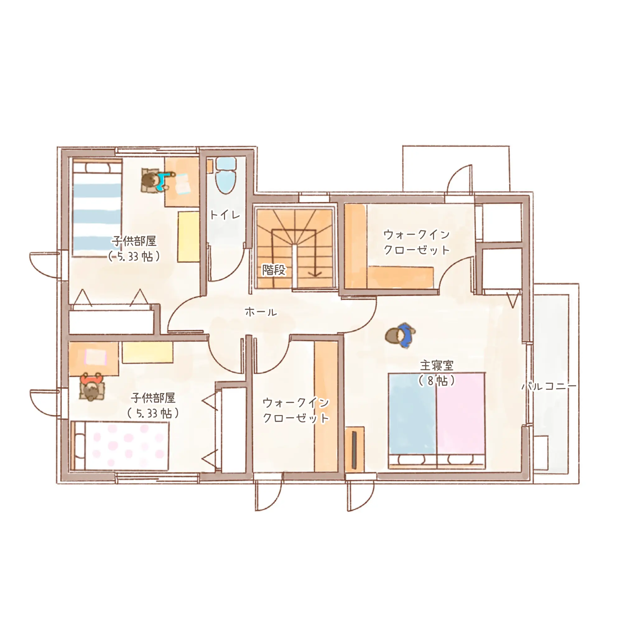 一条のハグミーN33-5535-0001の2階平面図|北3LDKでリビング階段・ウォークインクローゼット・シューズクローク・耐水害仕様 変更可能プランのプラン間取り