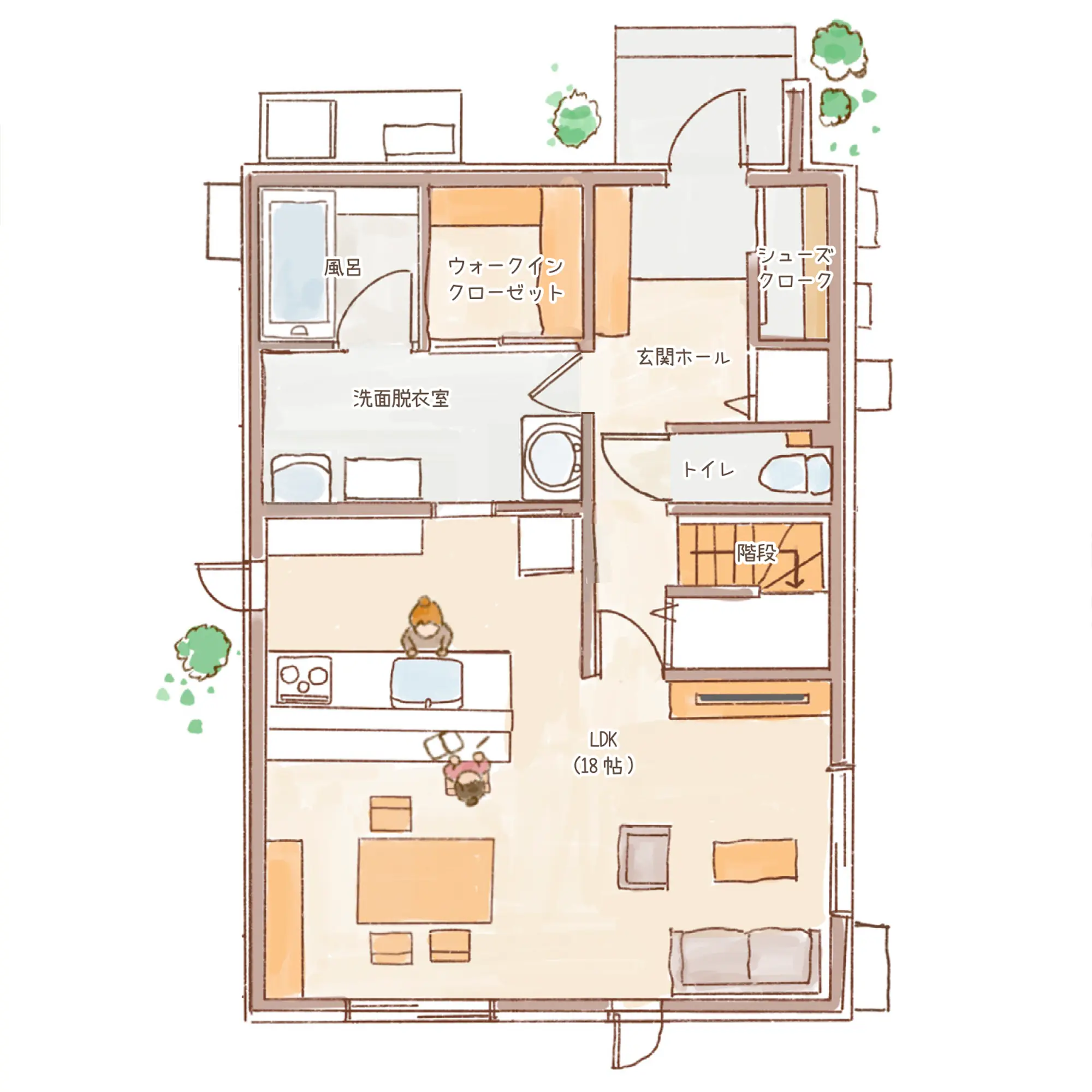 一条のハグミーN34-3550-0005の1階平面図|北3LDKでウォークインクローゼット・シューズクローク・耐水害仕様 変更可能プランのプラン間取り