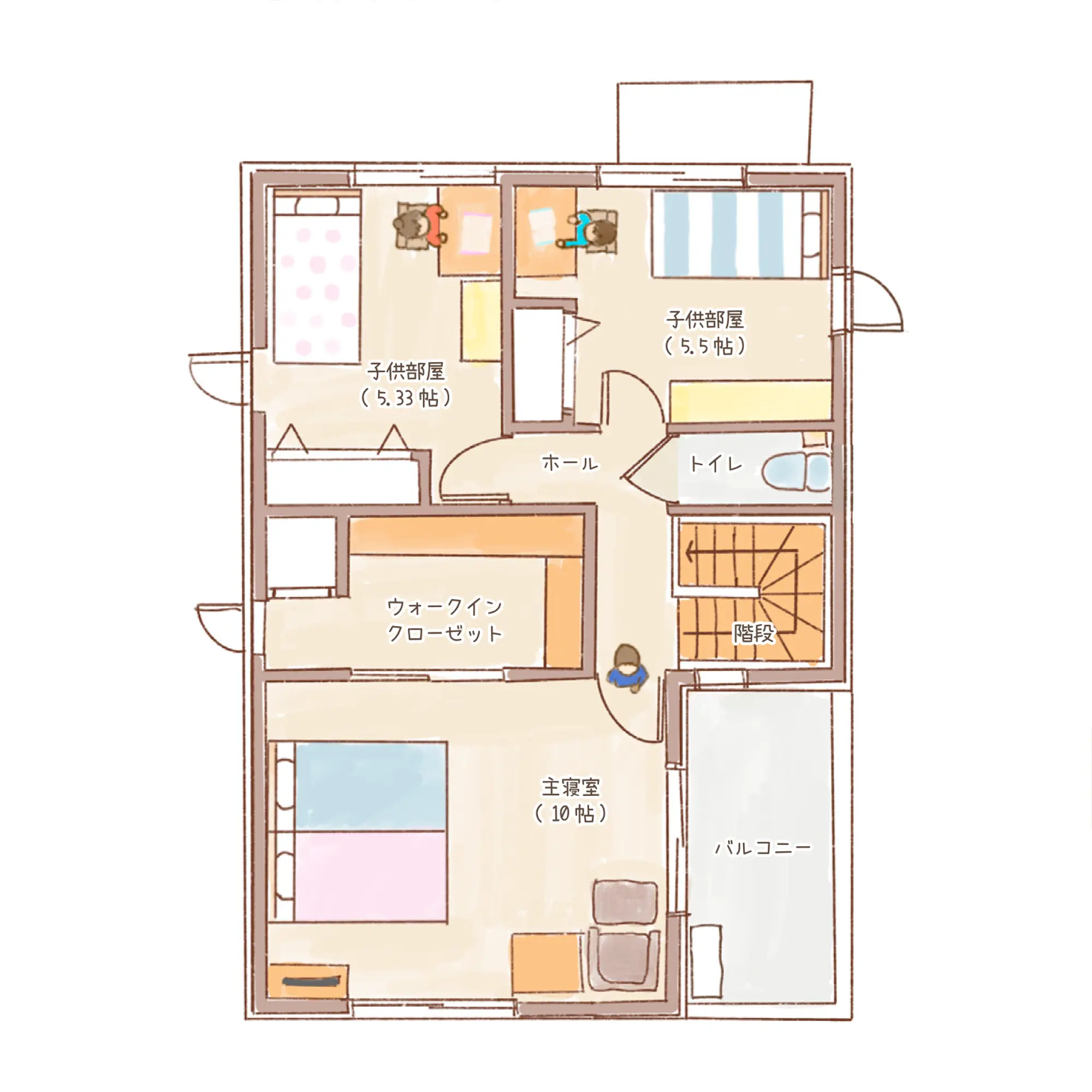 一条のハグミーN34-3550-0005の2階平面図|北3LDKでウォークインクローゼット・シューズクローク・耐水害仕様 変更可能プランのプラン間取り