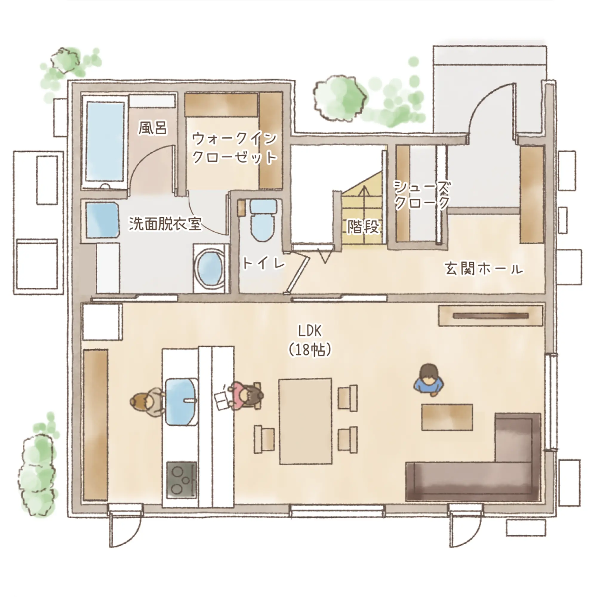 一条のハグミーN34-4540-0001の1階平面図|北4LDKでウォークインクローゼット・シューズクローク・耐水害仕様 変更可能プランのプラン間取り