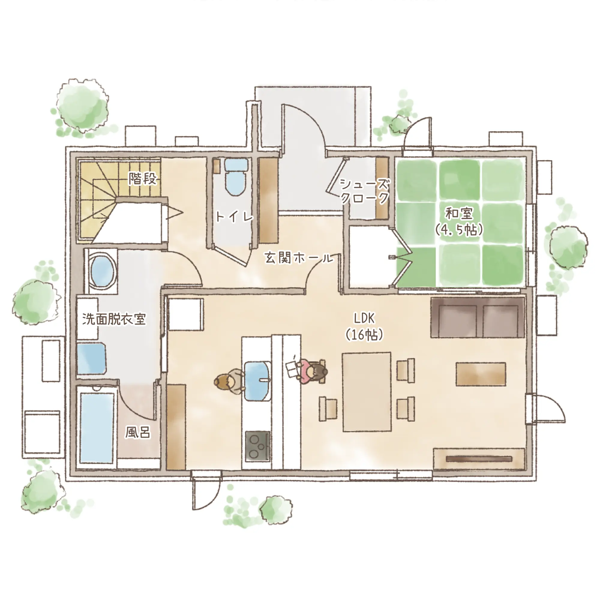 一条のハグミーN34-5035-0001の1階平面図|北4LDKで吹き抜け・ウォークインクローゼット・シューズクローク・和室・耐水害仕様 変更可能プランのプラン間取り