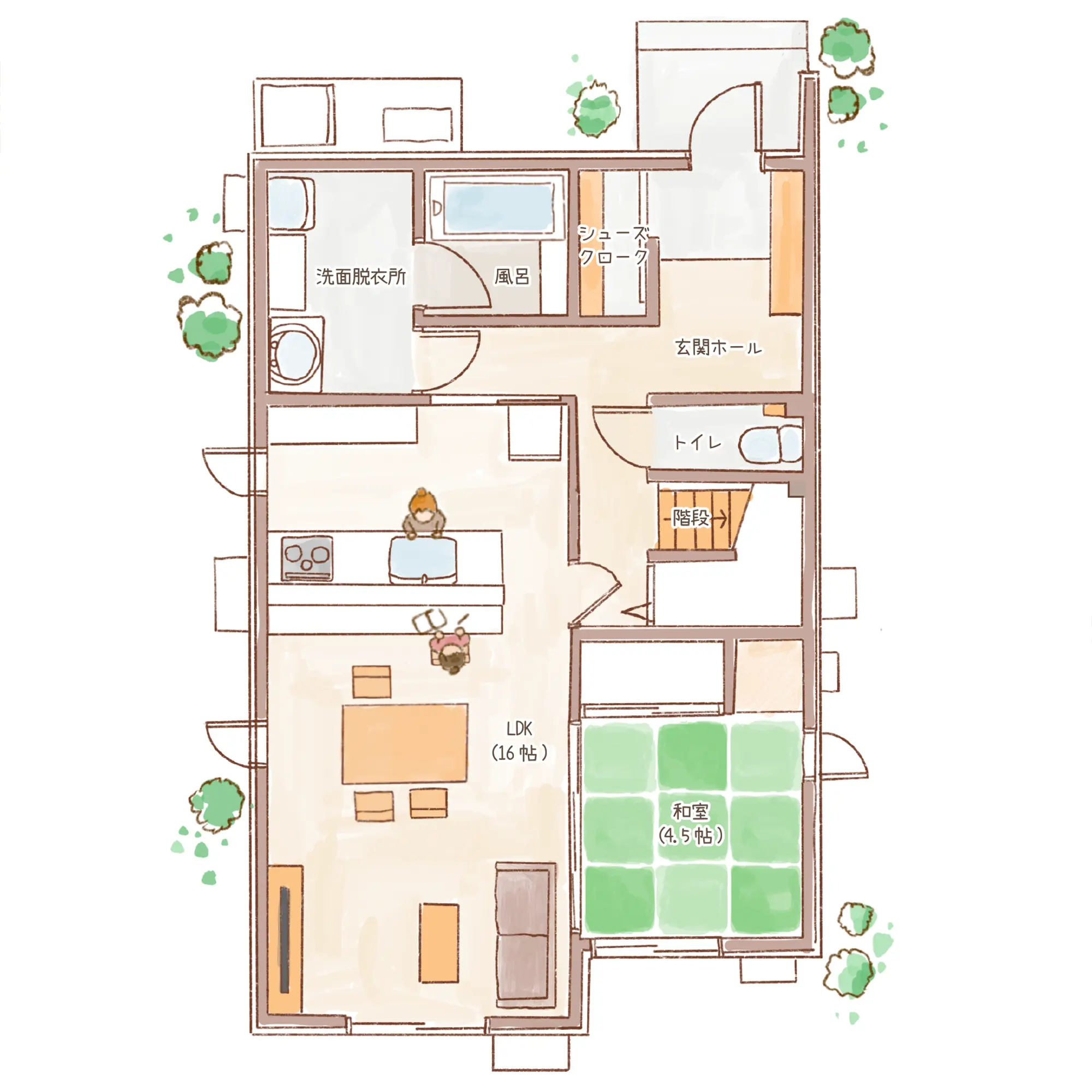 一条のハグミーN35-3555-0002の1階平面図|北4LDKで吹き抜け・ウォークインクローゼット・シューズクローク・和室・耐水害仕様 変更可能プランのプラン間取り