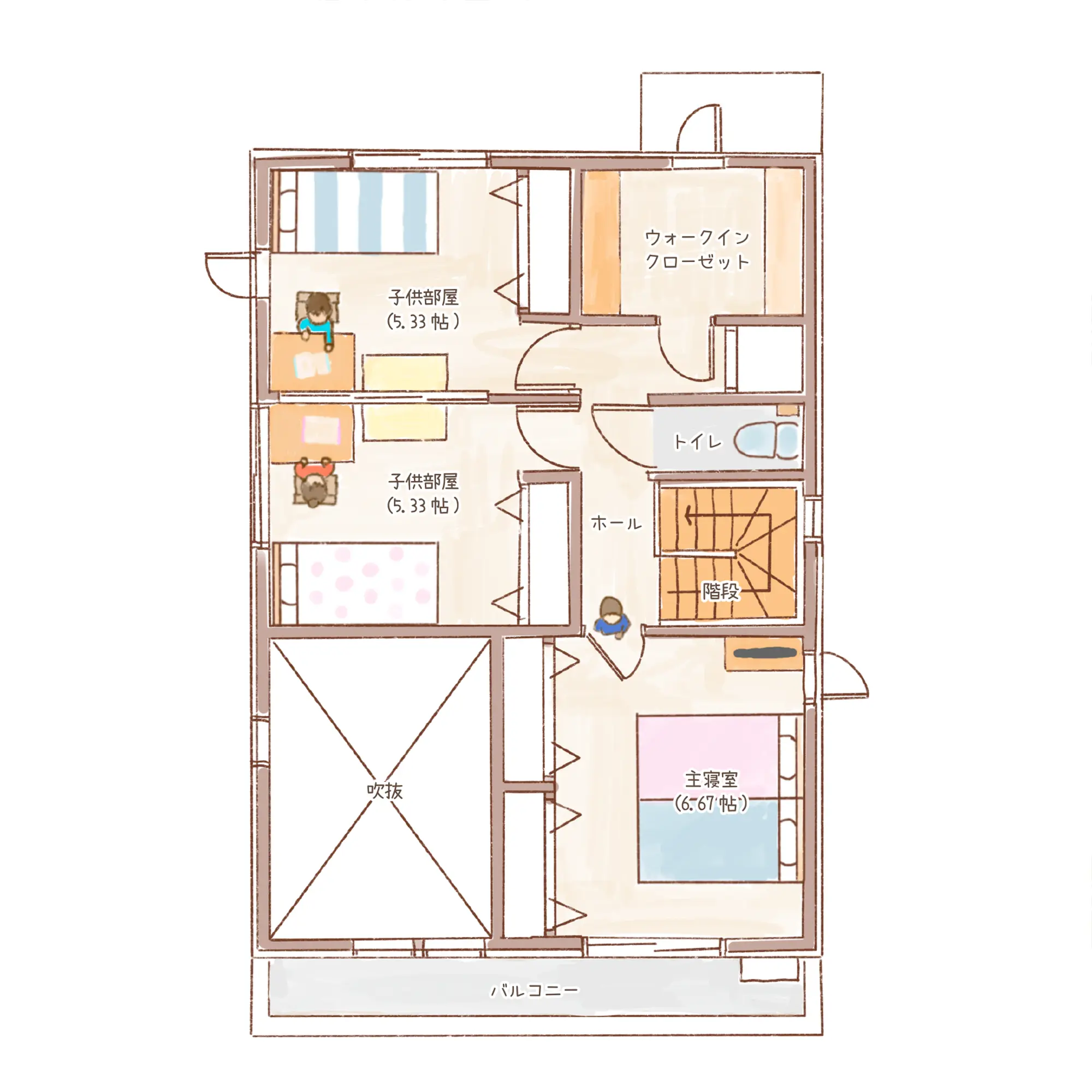 一条のハグミーN35-3555-0002の2階平面図|北4LDKで吹き抜け・ウォークインクローゼット・シューズクローク・和室・耐水害仕様 変更可能プランのプラン間取り