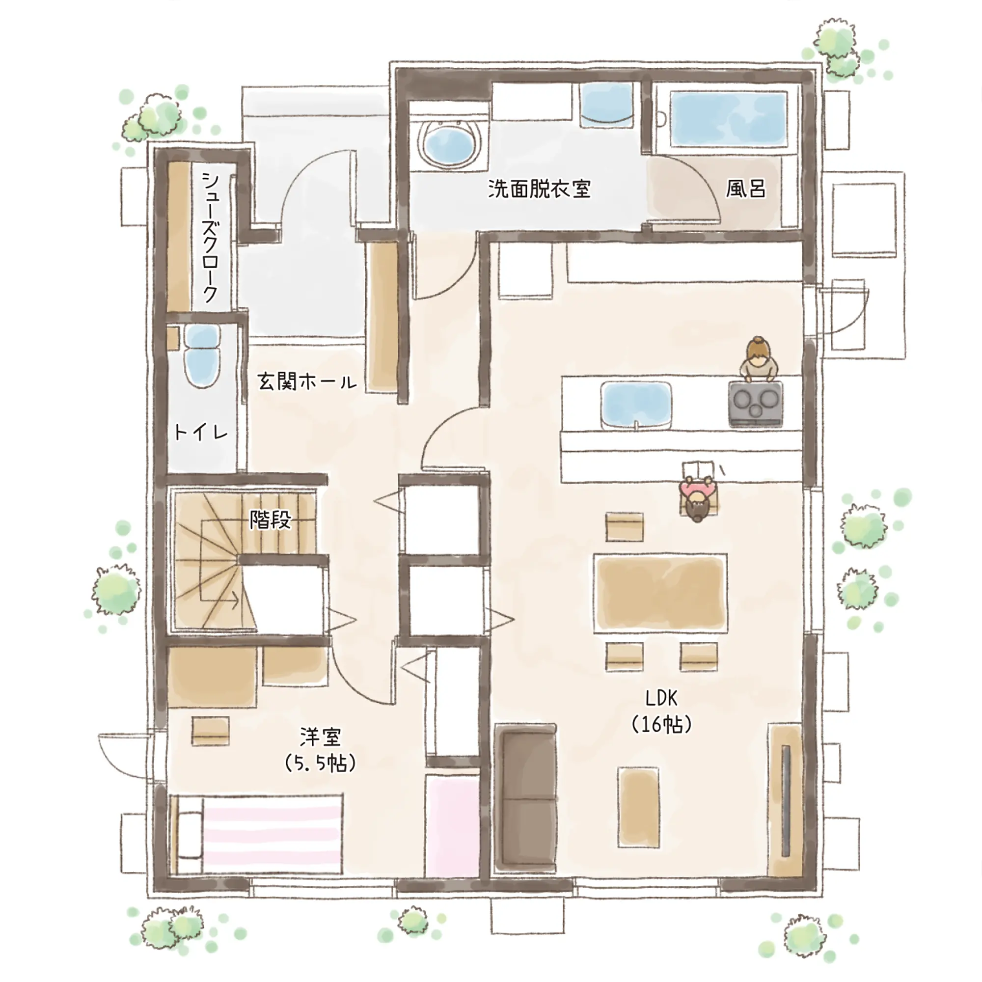 一条のハグミーN36-4050-0003の1階平面図|北4LDKで吹き抜け・シューズクローク・耐水害仕様 変更可能プランのプラン間取り