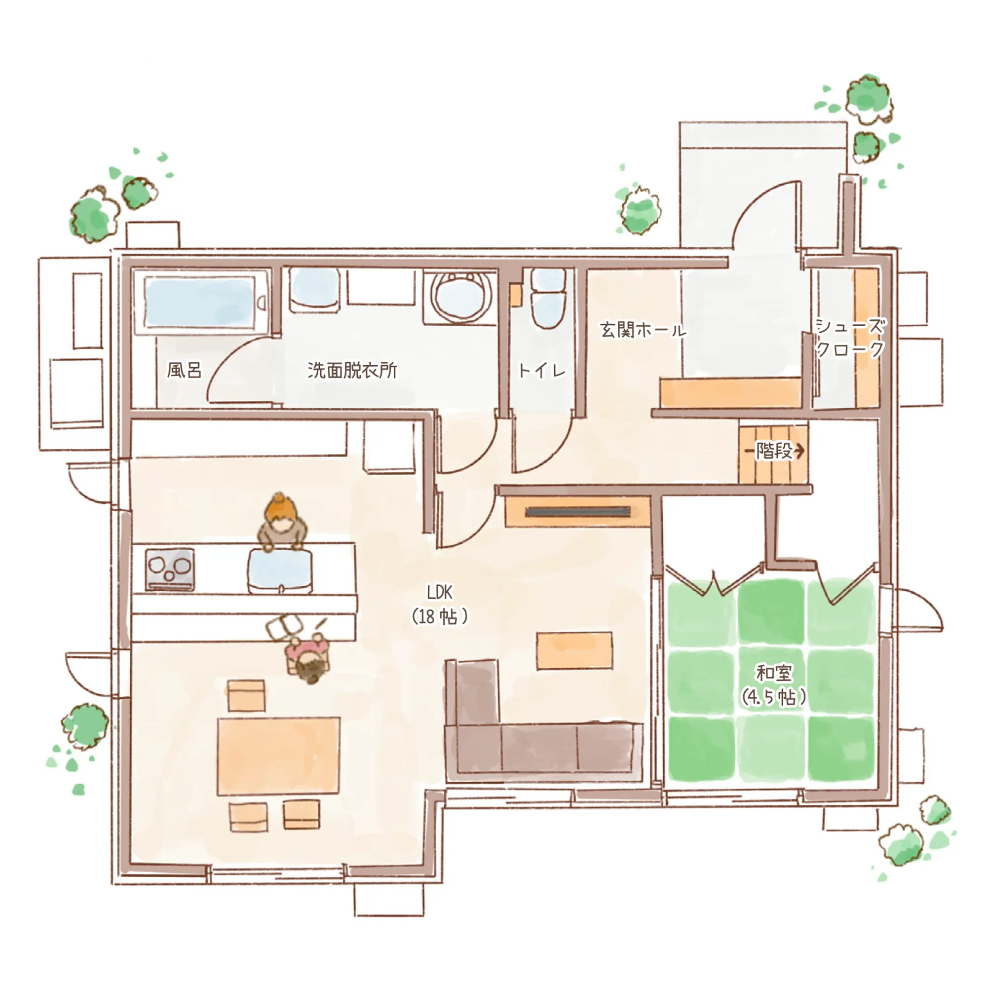 一条のハグミーN36-5040-0002の1階平面図|北4LDKでウォークインクローゼット・シューズクローク・和室・耐水害仕様 変更可能プランのプラン間取り
