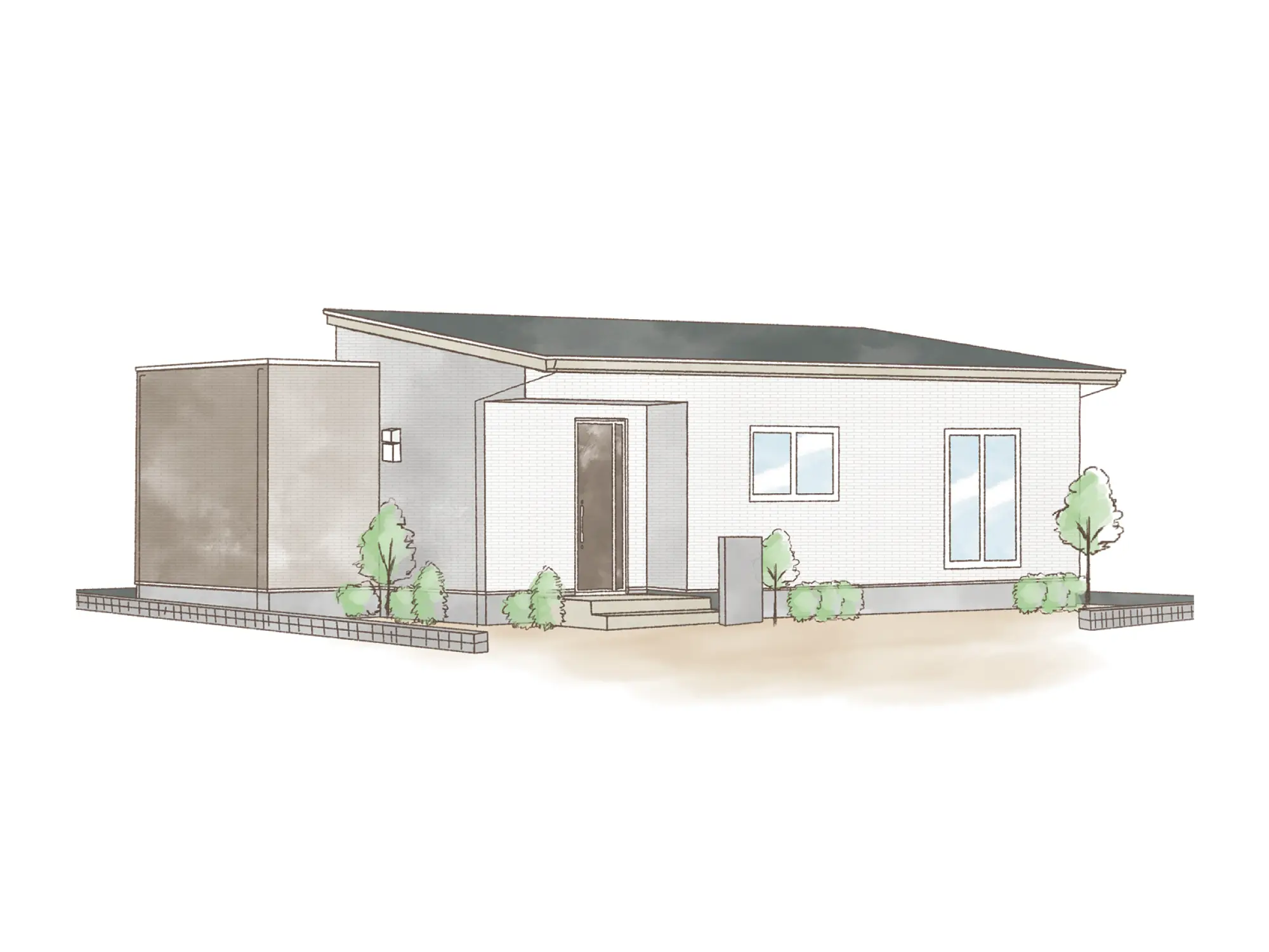 一条のハグミーS23-6540-0001の平屋立面図|南2LDKでウォークインクローゼット・シューズクローク・和室・耐水害仕様 変更可能プランのプラン間取り