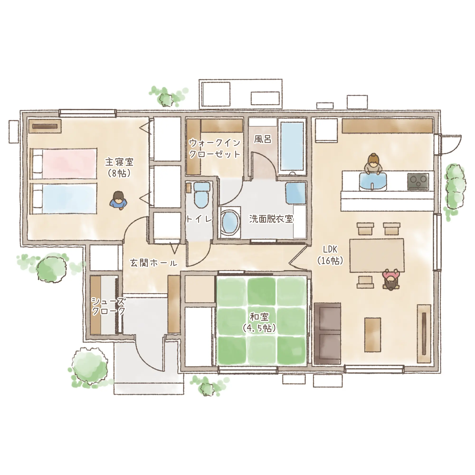 一条のハグミーS23-6540-0001の1階平面図|南2LDKでウォークインクローゼット・シューズクローク・和室・耐水害仕様 変更可能プランのプラン間取り