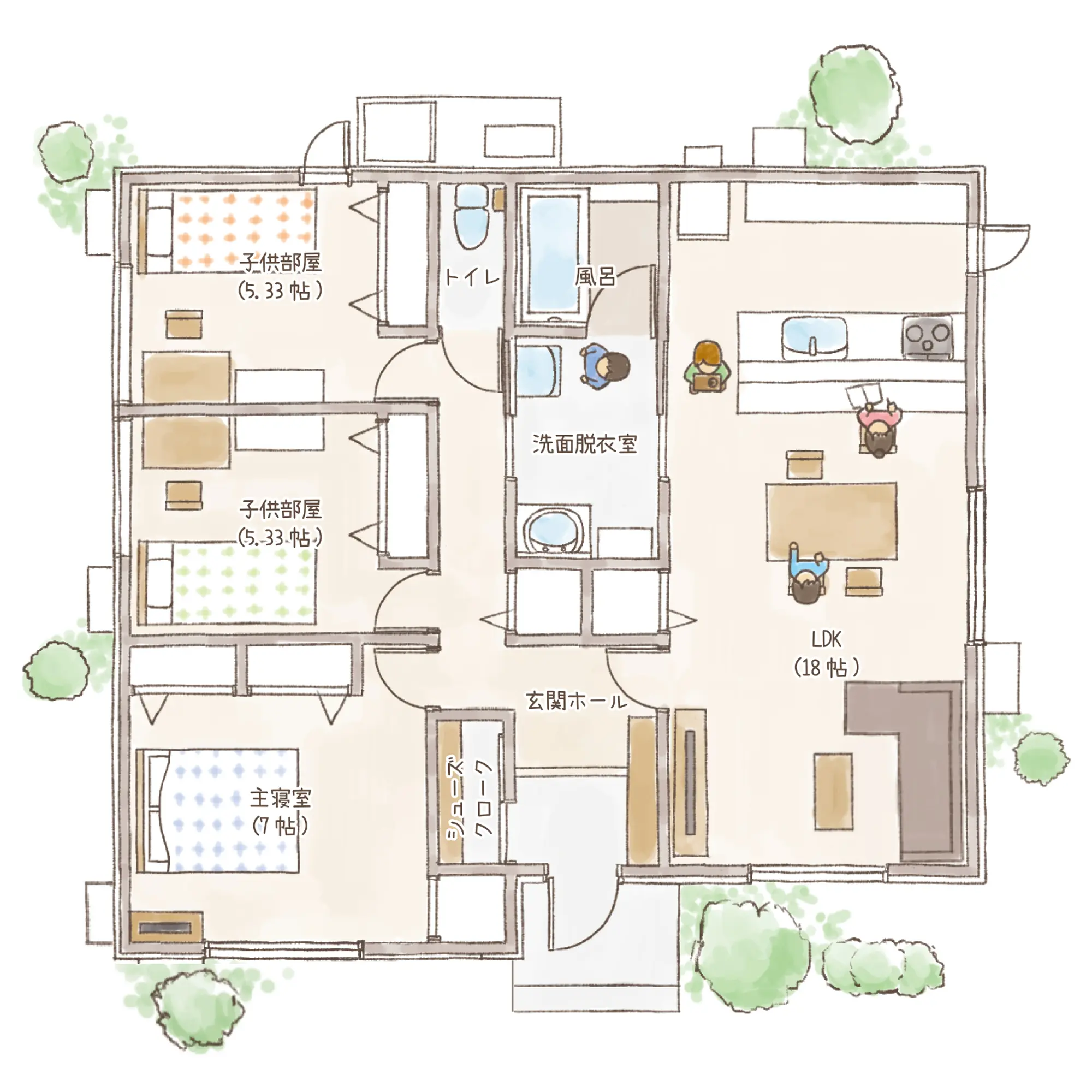 一条のハグミーS26-5550-0001の1階平面図|南3LDKでシューズクローク・耐水害仕様 変更可能プランのプラン間取り