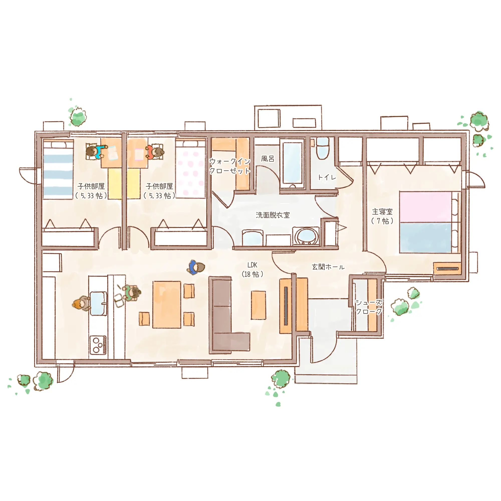 一条のハグミーS27-7540-0003の1階平面図|南3LDKでウォークインクローゼット・シューズクロークのプラン間取り