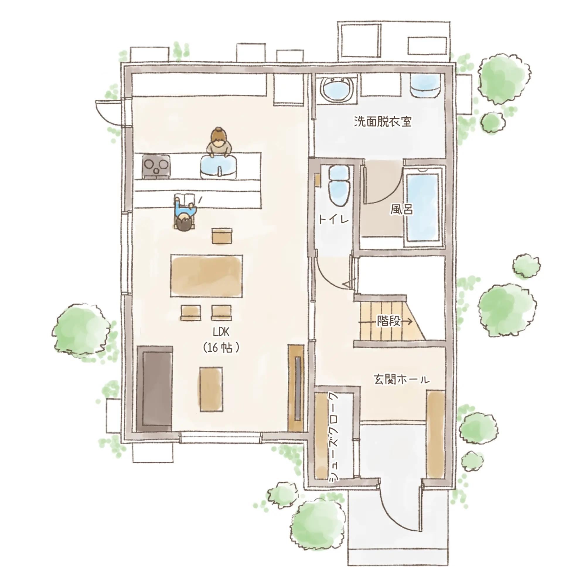 一条のハグミーS29-3545-0002の1階平面図|南3LDKでシューズクローク・耐水害仕様 変更可能プランのプラン間取り