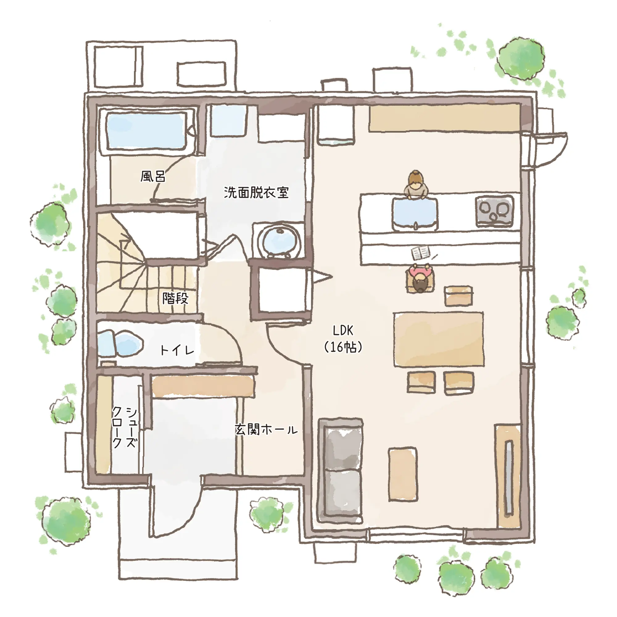 一条のハグミーS29-4040-0007の1階平面図|南3LDKでウォークインクローゼット・シューズクローク・耐水害仕様 変更可能プランのプラン間取り