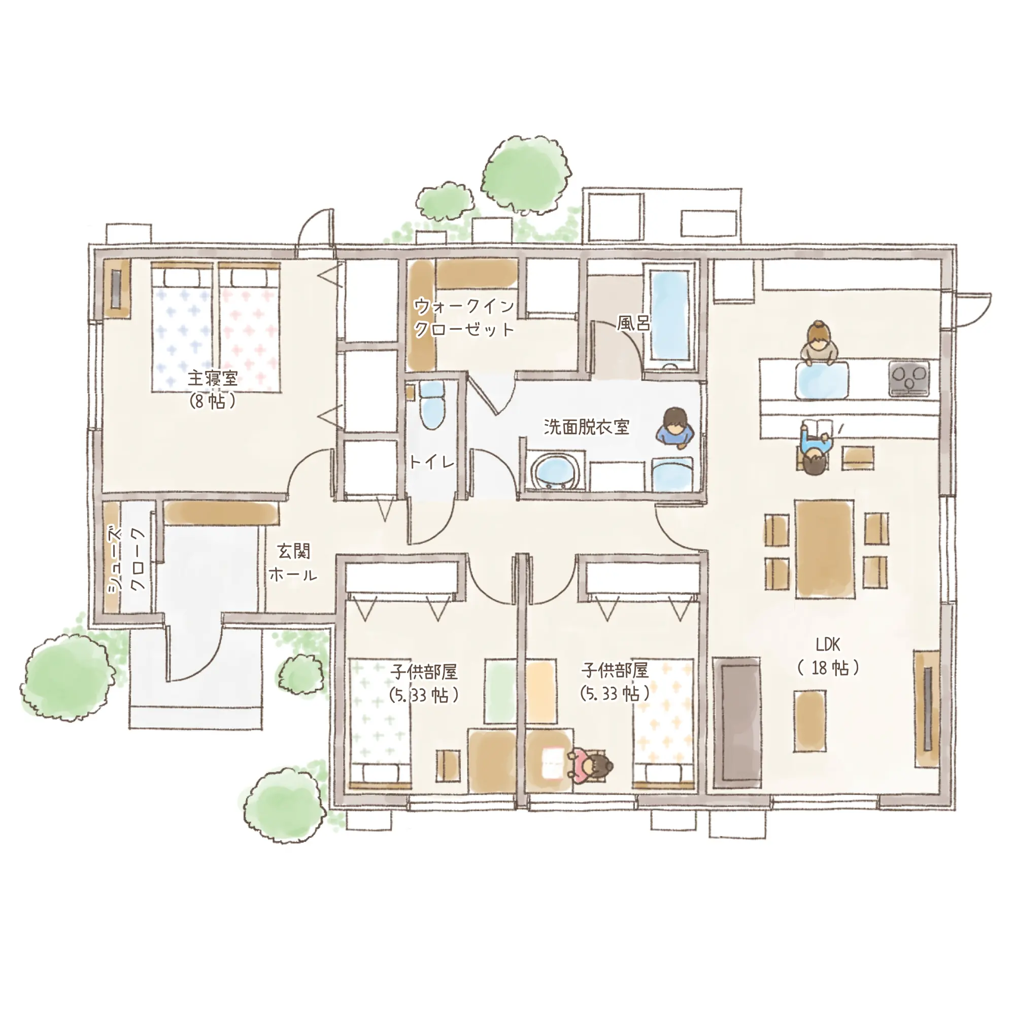 一条のハグミーS29-7045-0002の1階平面図|南3LDKでウォークインクローゼット・シューズクローク・耐水害仕様 変更可能プランのプラン間取り