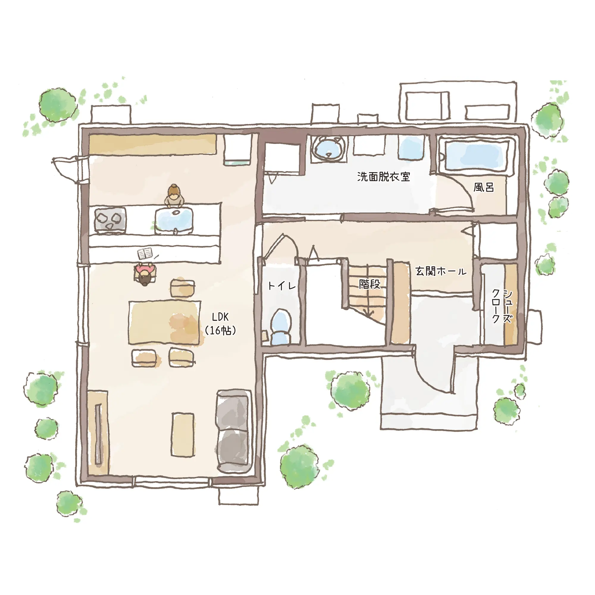 一条のハグミーS30-5040-0003の1階平面図|南3LDKでウォークインクローゼット・シューズクローク・耐水害仕様 変更可能プランのプラン間取り