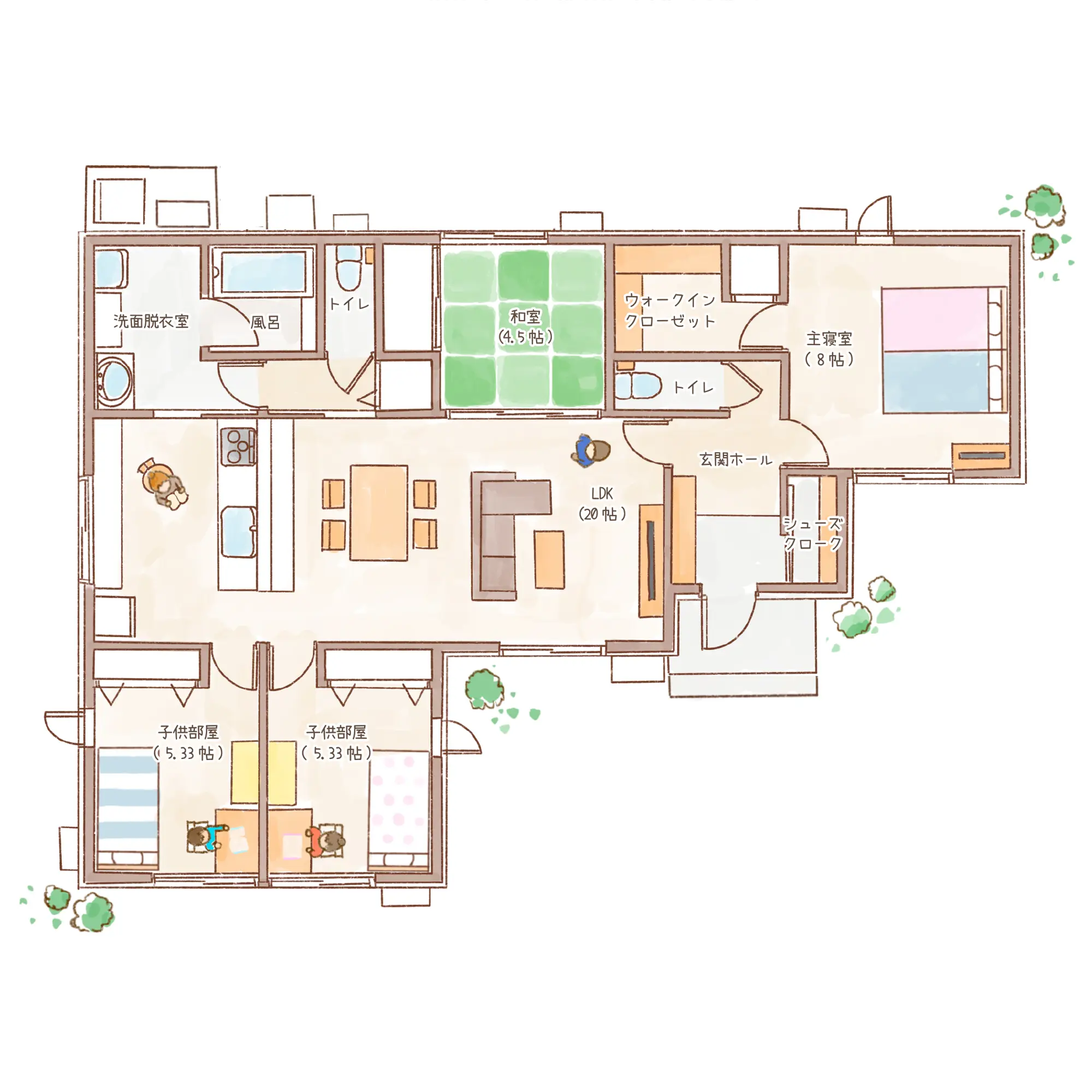 一条のハグミーS31-8055-0001の1階平面図|南4LDKでウォークインクローゼット・シューズクローク・和室・耐水害仕様 変更可能プランのプラン間取り